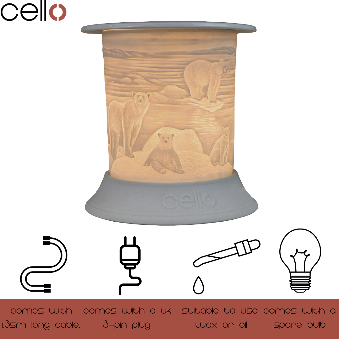 Cello Electric Wax Warmer - Porcelain Polar Bear Design for Home Aromatherapy | Perfect for Living Room, Bedroom, and Office Decor