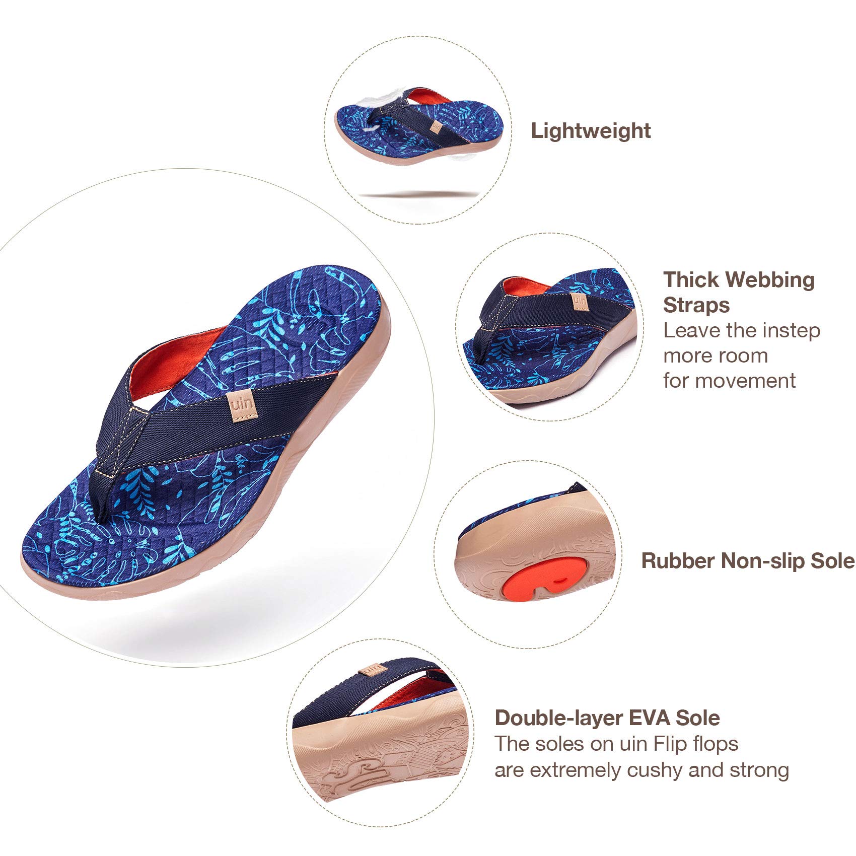 UIN Men's Flip Flops - Comfortable Beach Sandals for Summer, Travel & Casual Wear - Hand-Painted Art Design Non-Slip Slippers (Perfect for Beach Vacation, Poolside, Backyard Relaxation)