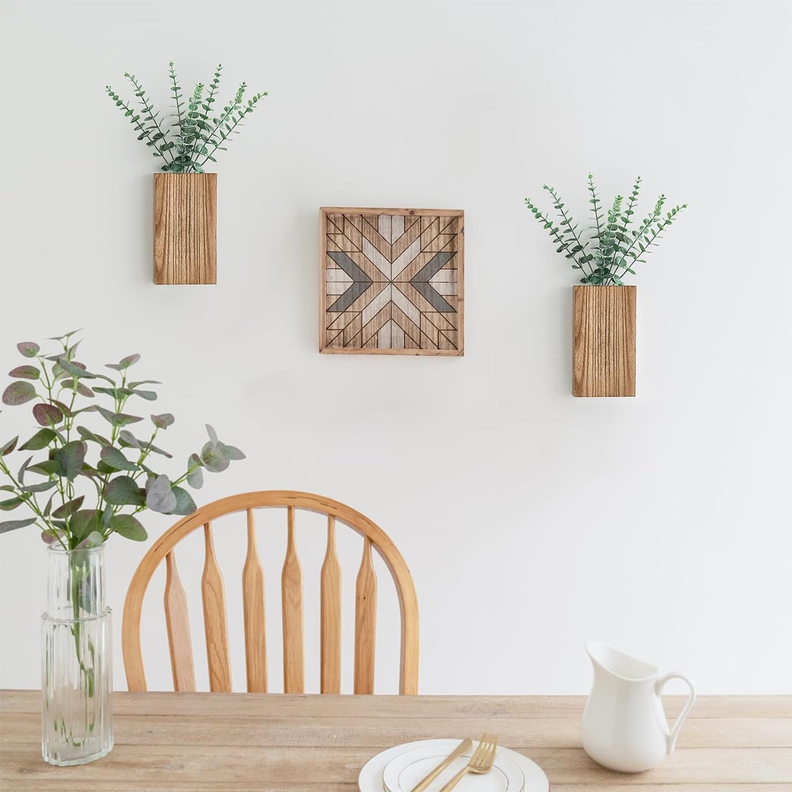 2PCS Wood Wall Planter - Hanging Planter for Dried Flowers & Artificial Plants - Modern Farmhouse Wooden Pocket Vase - Home & Office Wall Decor - Perfect for Living Room, Bedroom, Kitchen, and Outdoor Spaces