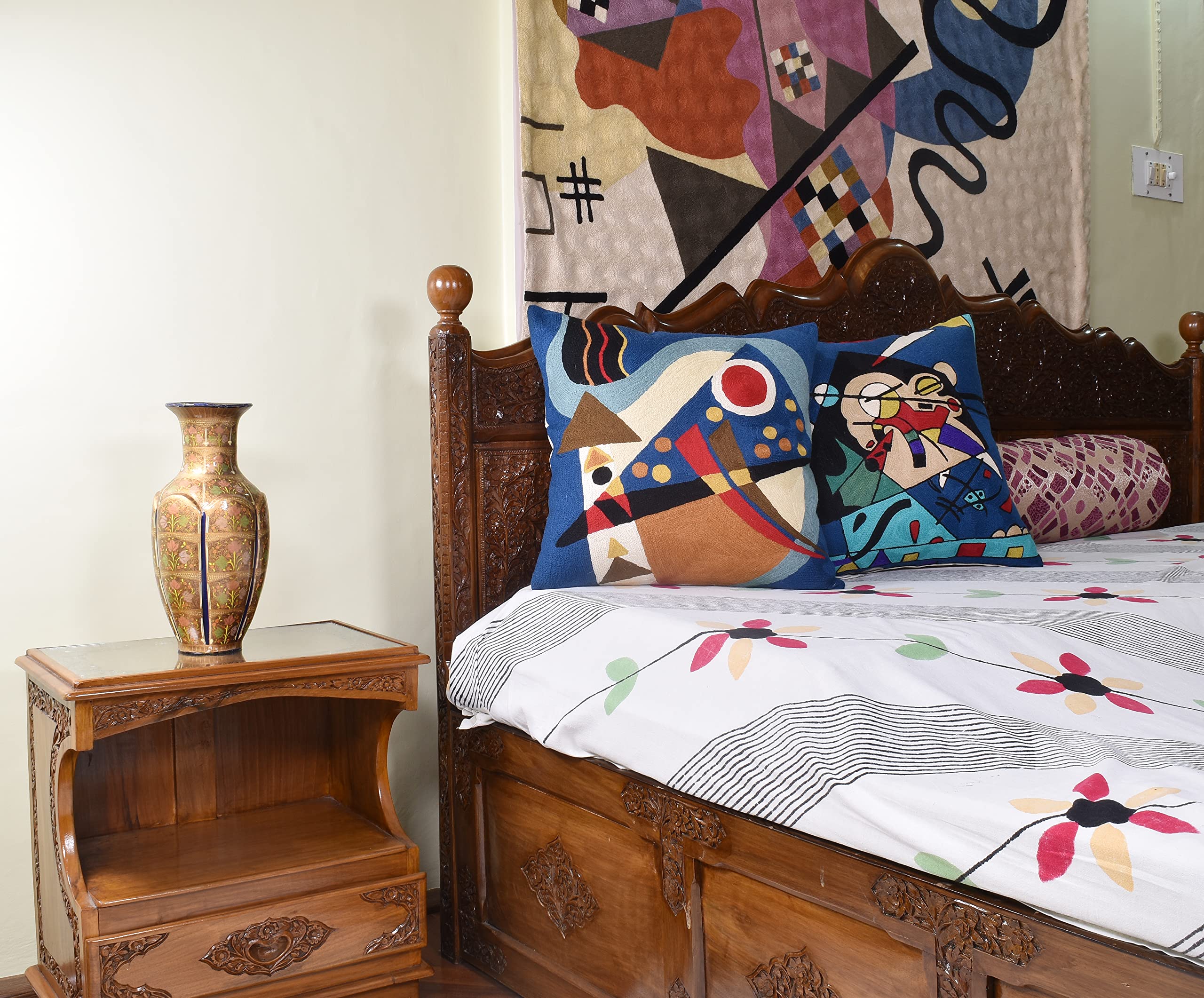 Kandinsky Modern Pillow Cover - Blue Abstract Throw Pillow Case 18x18 Inch - Handmade Wool Cushion Cover for Sofa, Bed, Chair - Mid Century Modern Decor for Living Room, Bedroom & Outdoor Patio