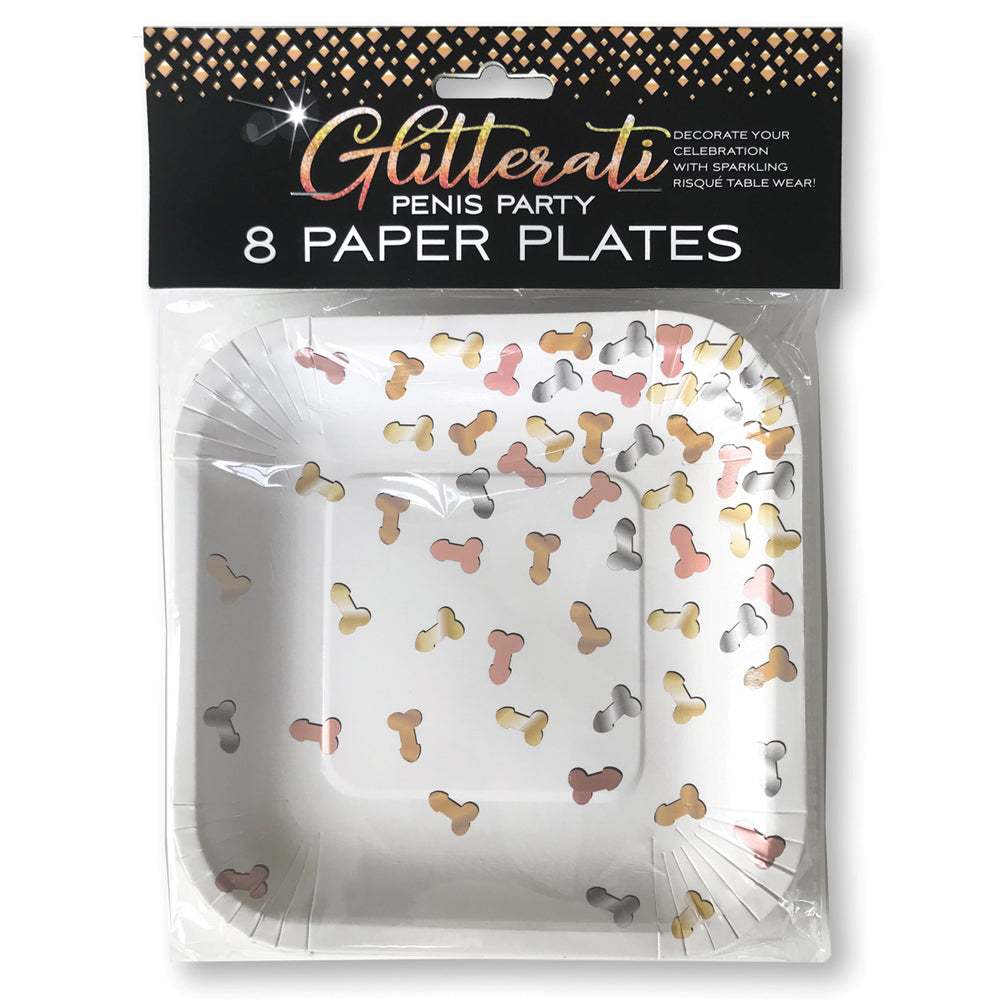 Glitterati Disposable Penis Party Paper Plates - 8 Pack for Bachelorette Parties, Adult Birthday Celebrations & Themed Events