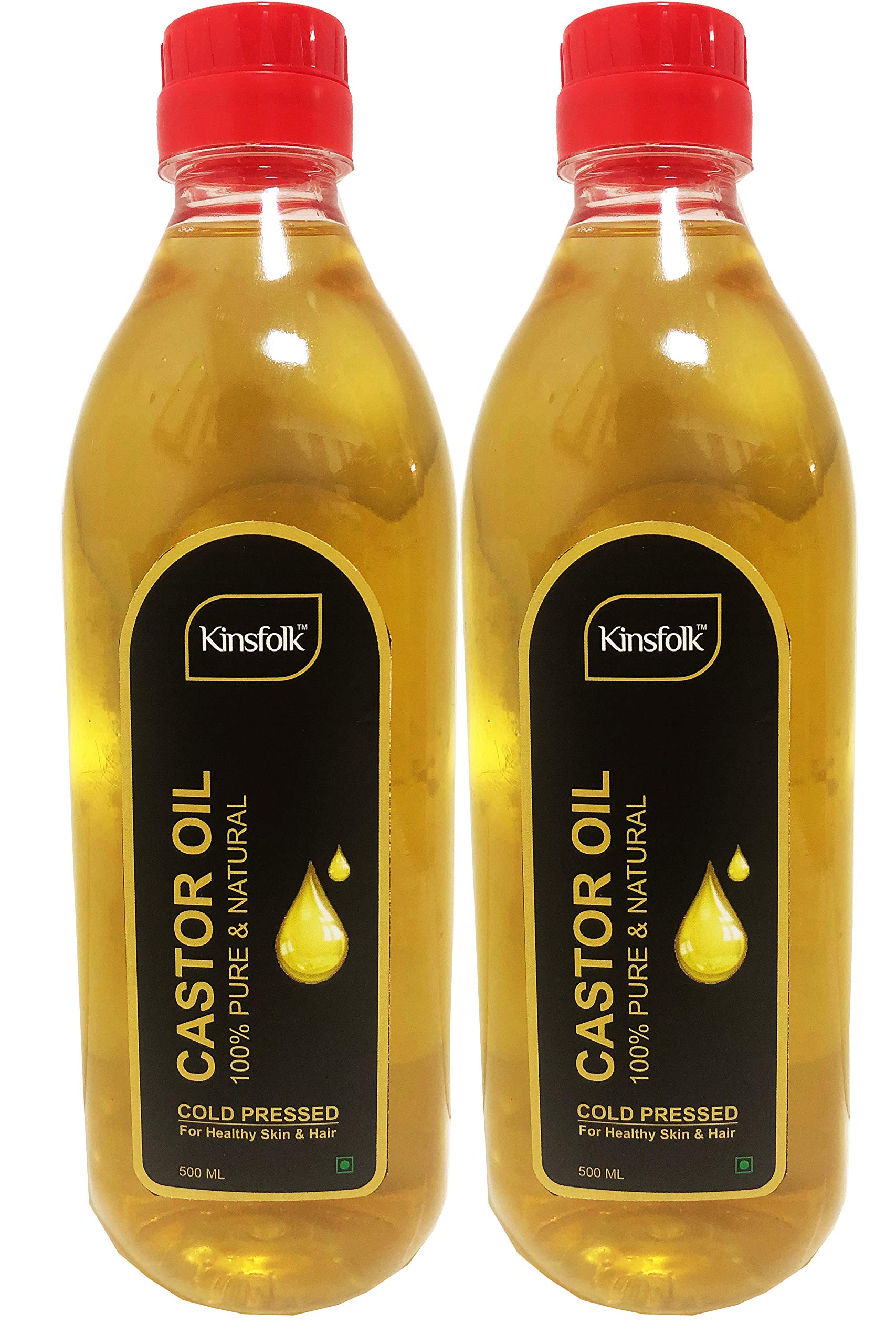 100% Pure Cold Pressed Castor Oil for Hair Growth & Skin Care - 500ml (Pack of 2) | Natural Hair Treatment, Eyelash & Eyebrow Enhancer, Moisturizer for Dry Scalp & Skin | Perfect for DIY Beauty & Hair Care Routines
