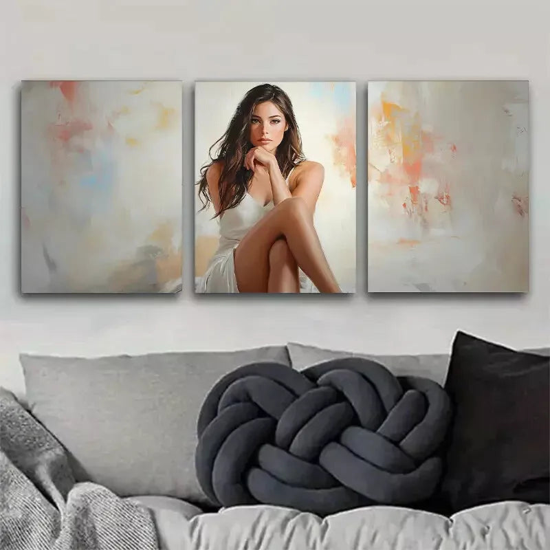 3-Piece Abstract Background Fashionable Woman Wall Art Set - Framed Canvas 50x70cm (20x28in) - High Quality Print - 100% Australian Made - Ready to Hang - Perfect for Living Room, Bedroom & Office Decor