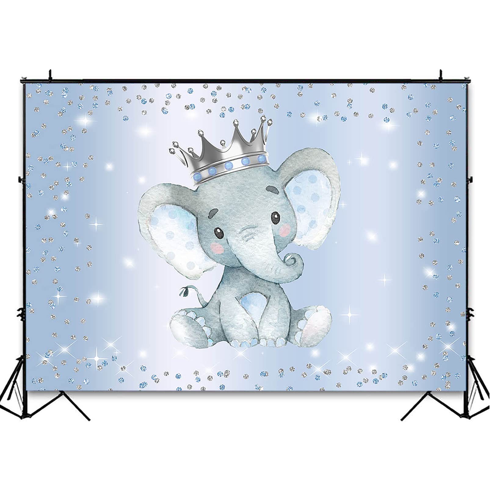 Blue and Silver Glitter Dots Elephant Baby Shower Backdrop - 7x5ft Premium Photography Background for Prince-Themed Parties, Gender Reveals & Nursery Decor | Avezano Boy Elephant Party Decor
