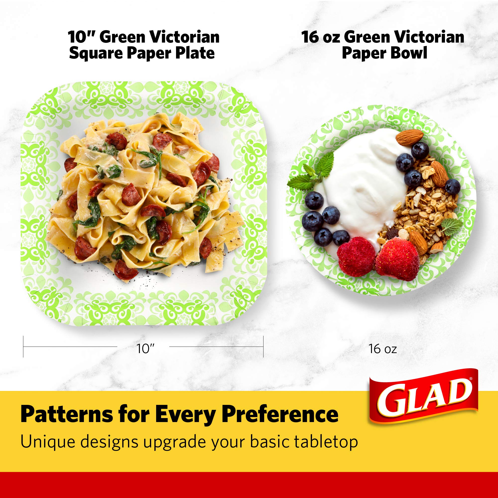 **Glad Square Disposable Paper Plates - Heavy Duty, Soak Proof & Cut Proof - 10 Inch, 50 Count Bulk Pack - Microwave Safe for Parties, BBQs, Picnics & Family Gatherings**