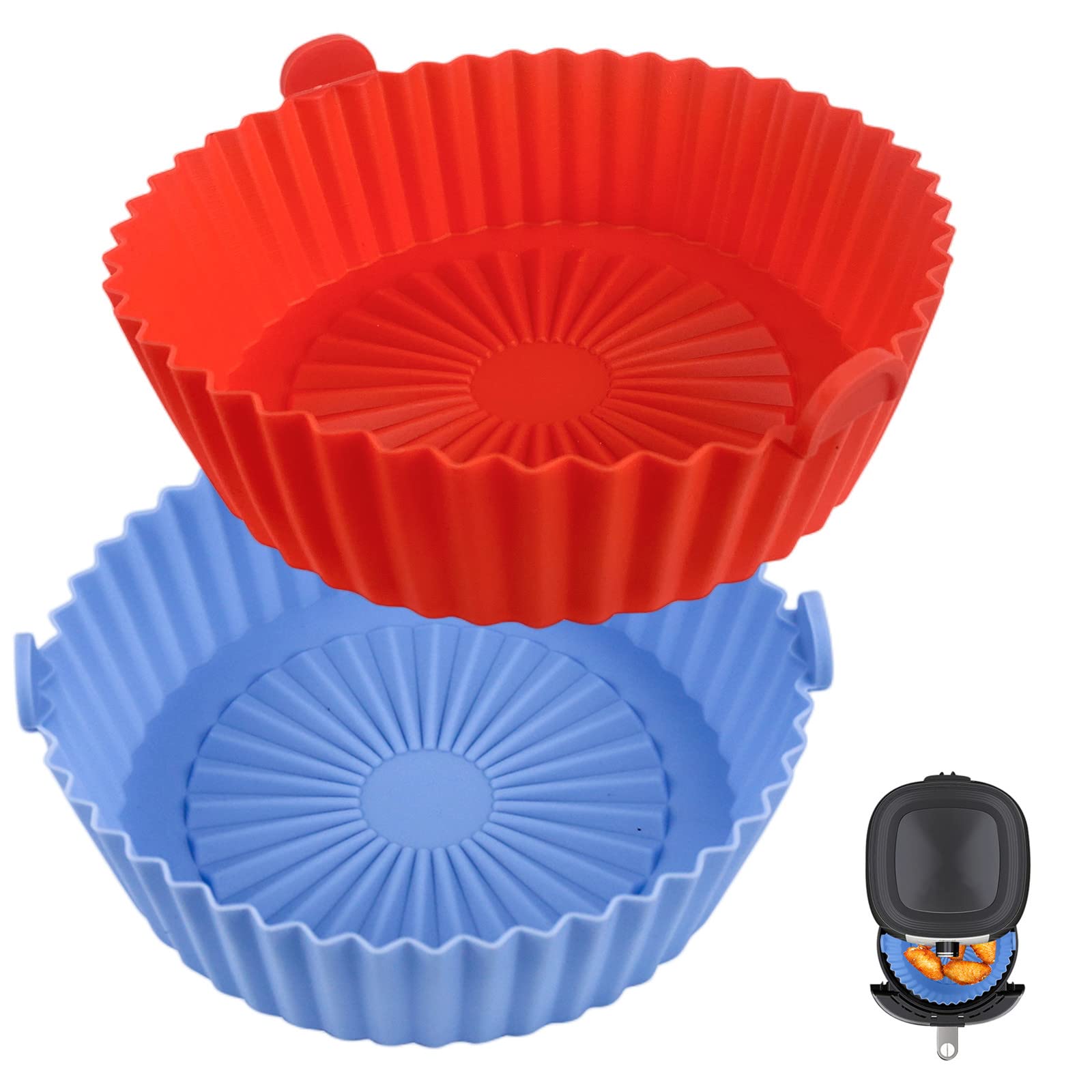 Non-Stick Reusable Air Fryer Silicone Liners 6.49''-9.45'' - Large Silicone Basket & Baking Tray for 3.2-6.5 QT Air Fryers - Perfect for Healthy Cooking, Crispy Snacks & Easy Cleanup