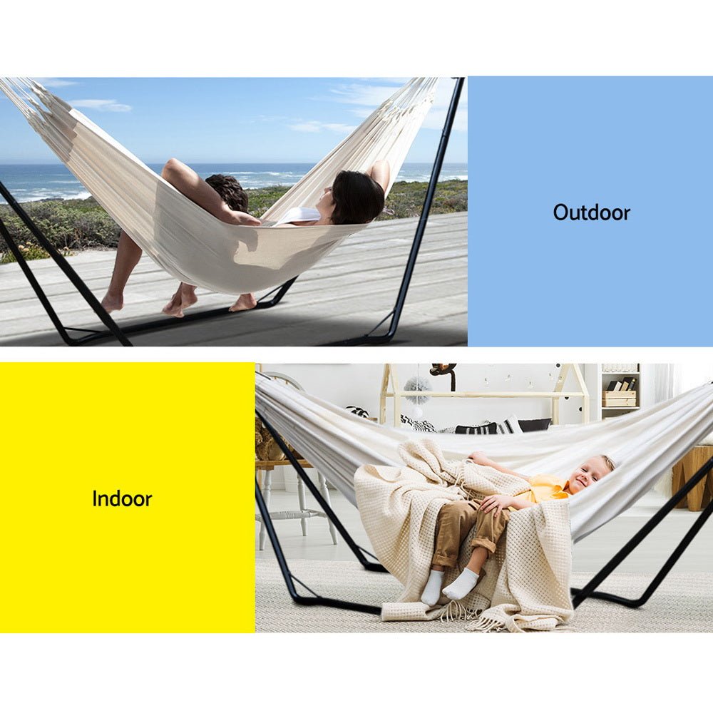 Portable Hammock Bed with Stand - Heavy Duty Steel Frame for Outdoor Camping, Backyard Relaxation & Patio Lounging | Perfect for Camping Trips, Beach Days & Backyard Napping