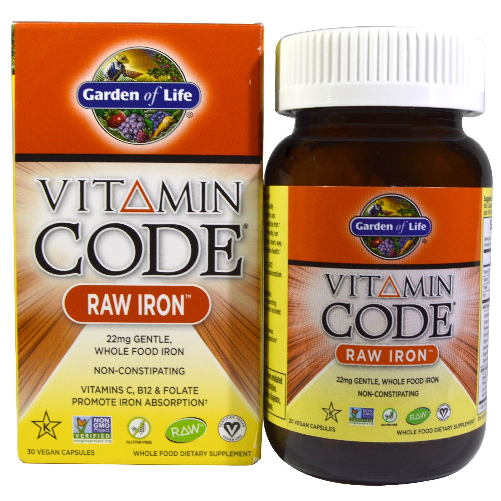 Garden of Life Vitamin Code RAW Iron Supplement - 30 Vegan Capsules for Energy & Immune Support - Perfect for Plant-Based Diets & Active Lifestyles