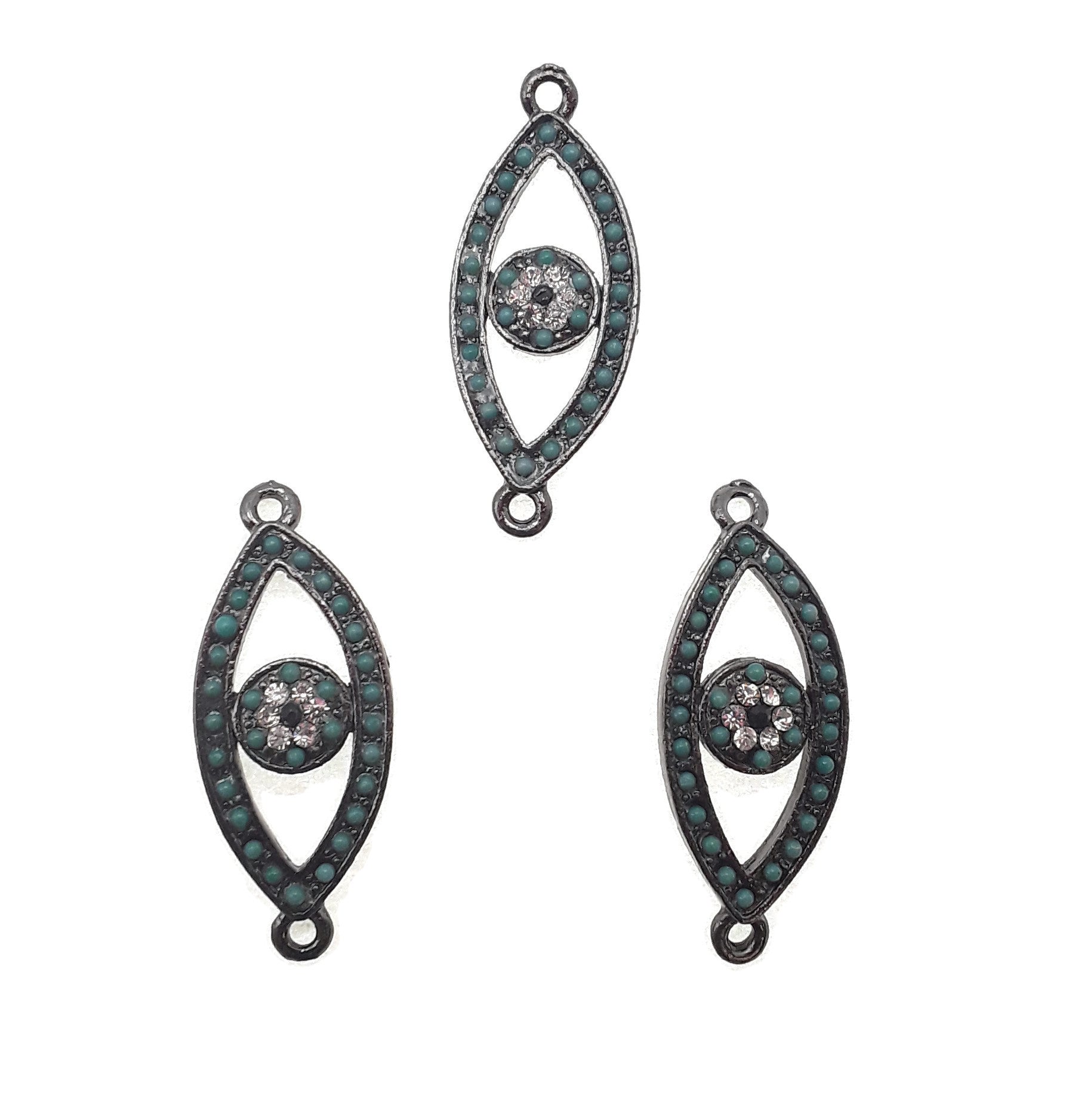 Evil Eye Charm Black Plated Copper Pendant with Micro Pave Red & Green Zircon Stones (15x30mm) - Protection Jewelry for Women, Men, Gift for Travel & Good Luck
