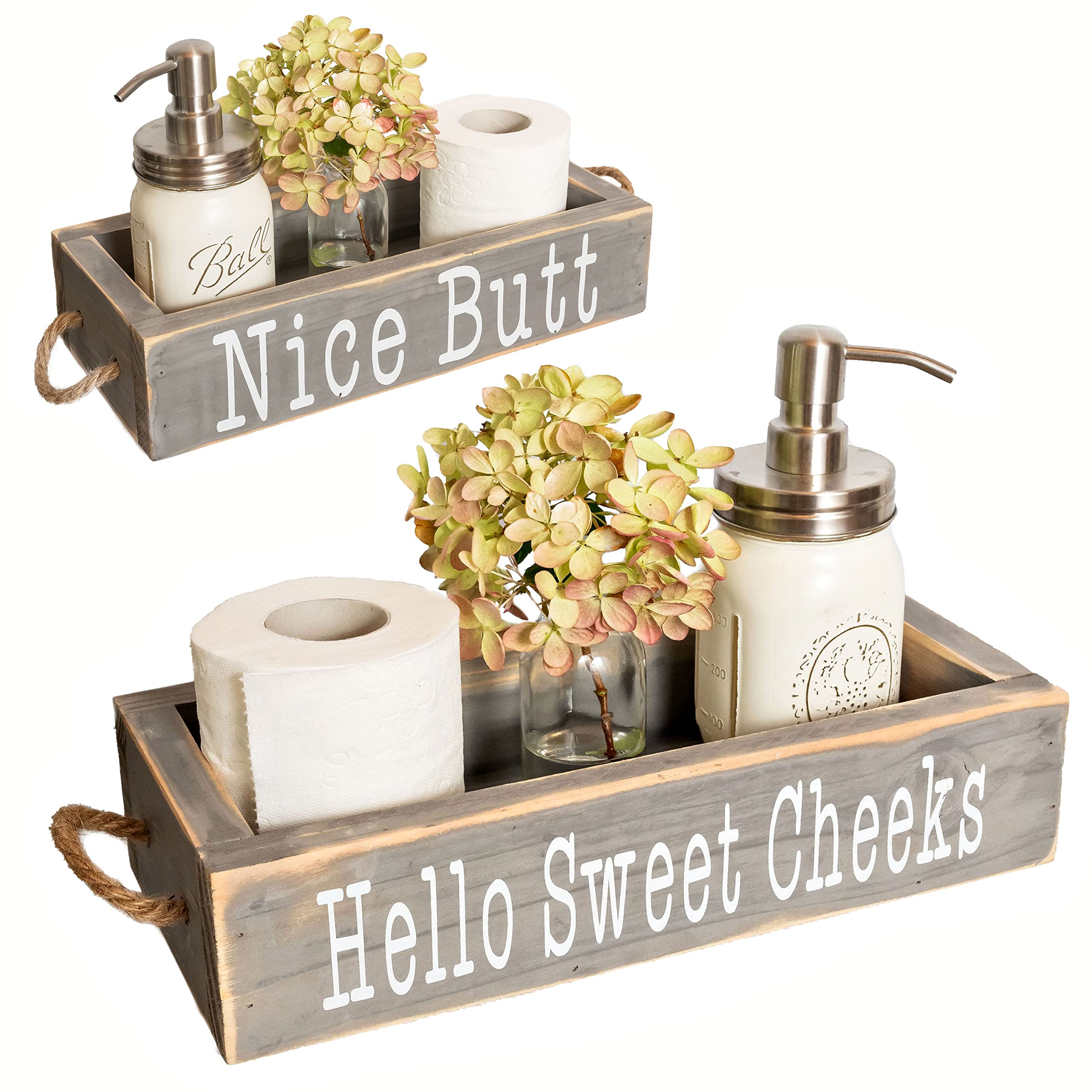 MAINEVENT Rustic Farmhouse Bathroom Decor Box - Two-Sided Printed 'Nice Butt' Toilet Paper Holder for Half Bath & Powder Room | Funny Bathroom Accessories, Sweet Cheeks Decor Gift Idea