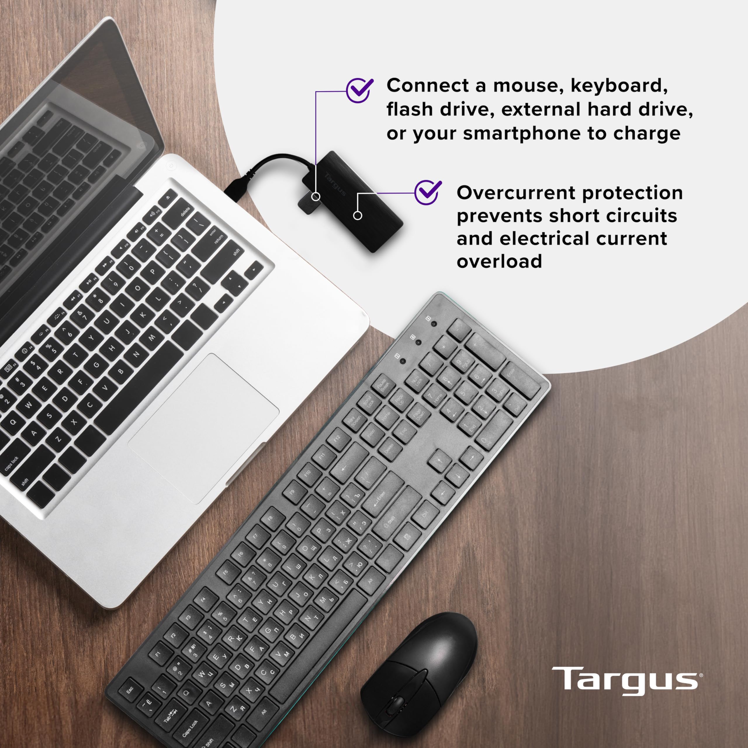 Targus 4-Port USB 3.0 Hub with 5Gbps Data Transfer - Compact USB Splitter for Laptop, PC, Mac - Black (ACH124US) - Perfect for Home Office, Gaming & Multi-Device Setup