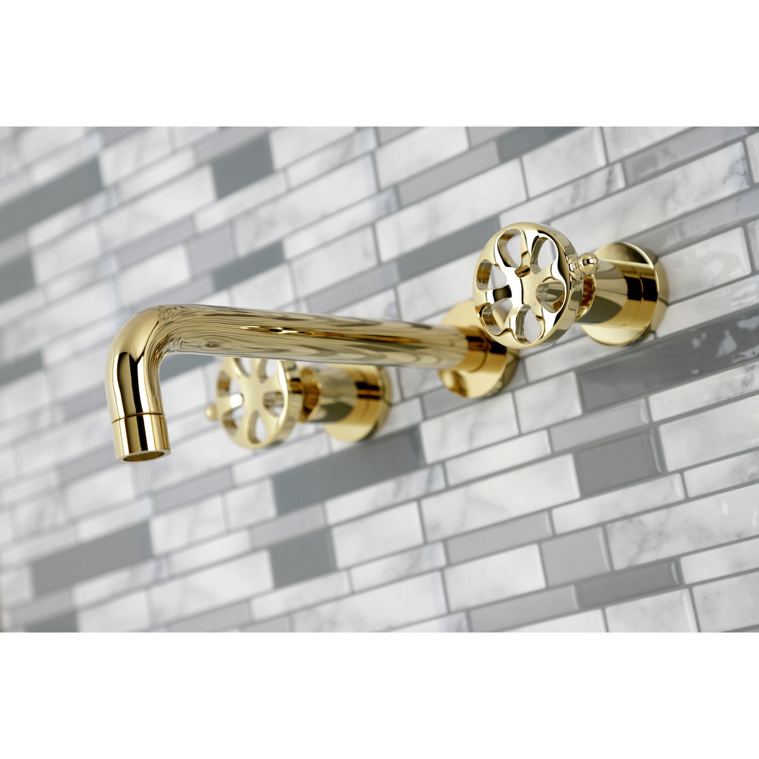 Belknap KS8022RX 3-Hole Wall Mount Roman Tub Faucet with Two Handles in Polished Brass - Perfect for Bathroom Renovation & Luxury Spa Experience