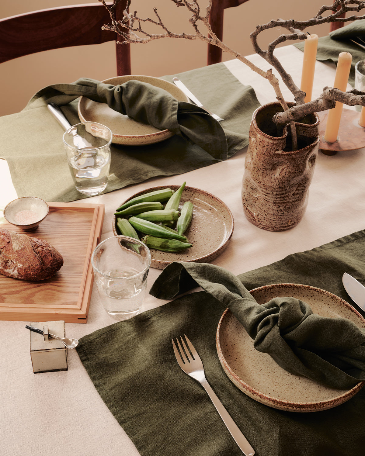 Premium 100% French Flax Linen Placemats Set of 4 - Natural Olive Green Table Mats for Dining, Kitchen & Home Decor - Eco-Friendly & Washable