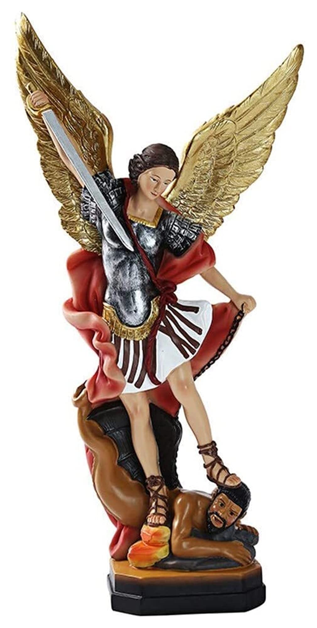 Handiya Saint Michael Defeats Satan Resin Statue - Angel Michael Figurine for Home, Office & Garden Decor - Religious Art Sculpture Gift Souvenir - Perfect for Christian Decor, Spiritual Spaces & Collectors