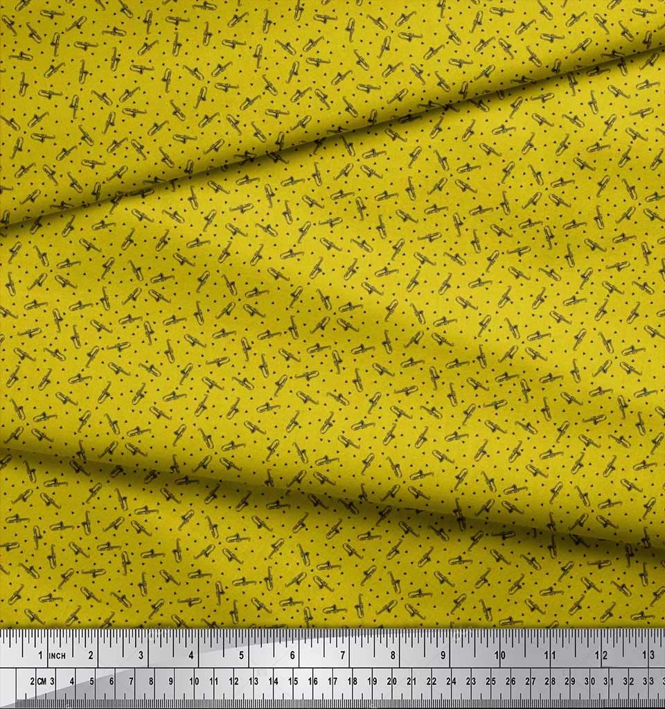 Soimoi Moss Georgette Brown Fabric by The Yard - 42 Inch Wide Printed Fabric with Geometric & Musical Instrument Patterns for Dresses, Scarves & DIY Fashion Projects