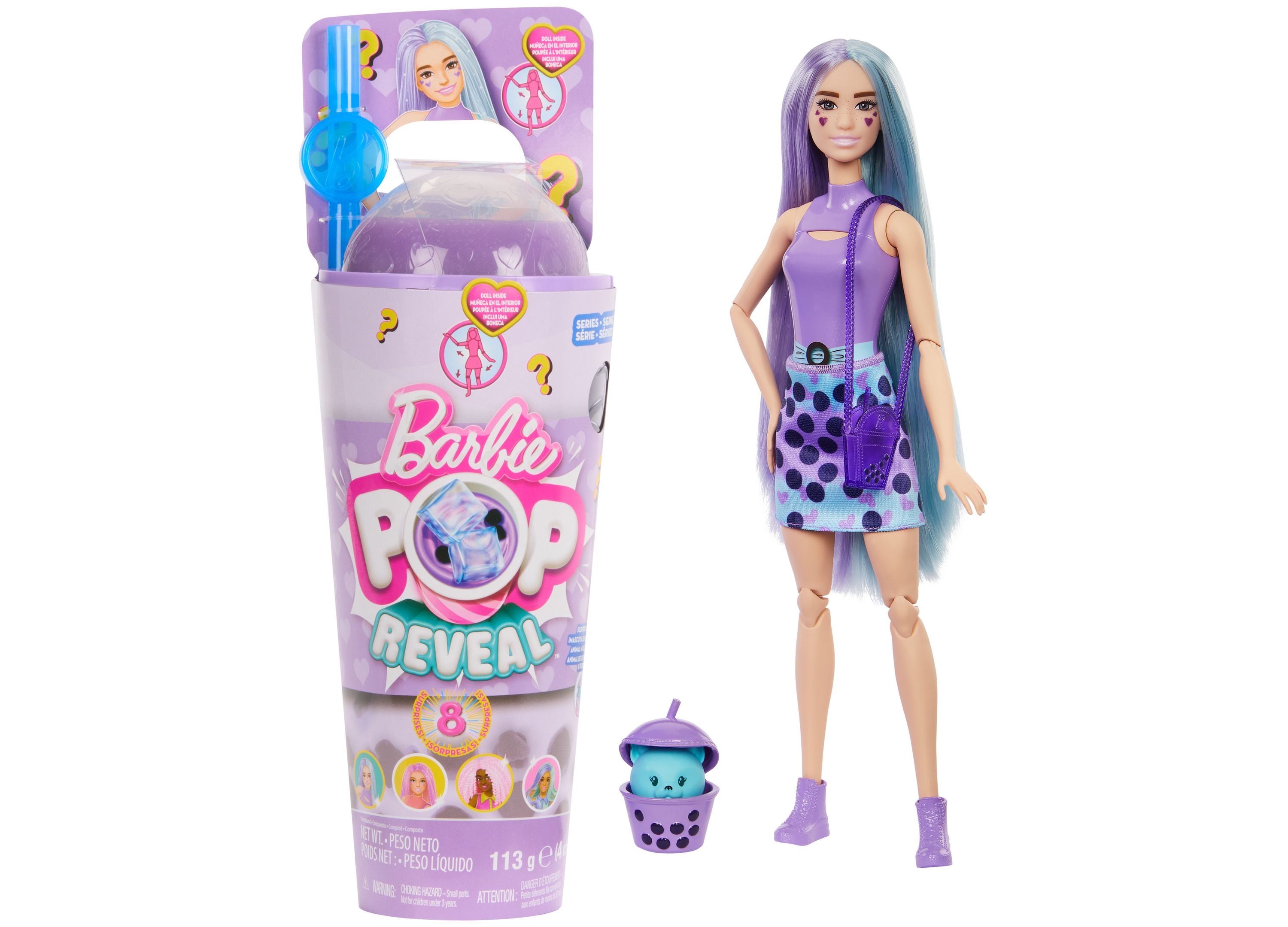 Barbie Pop Reveal Bubble Tea Taro Milk Scented Doll & Accessories Set - Perfect for Collectors, Gift Giving & Pretend Play Scenes