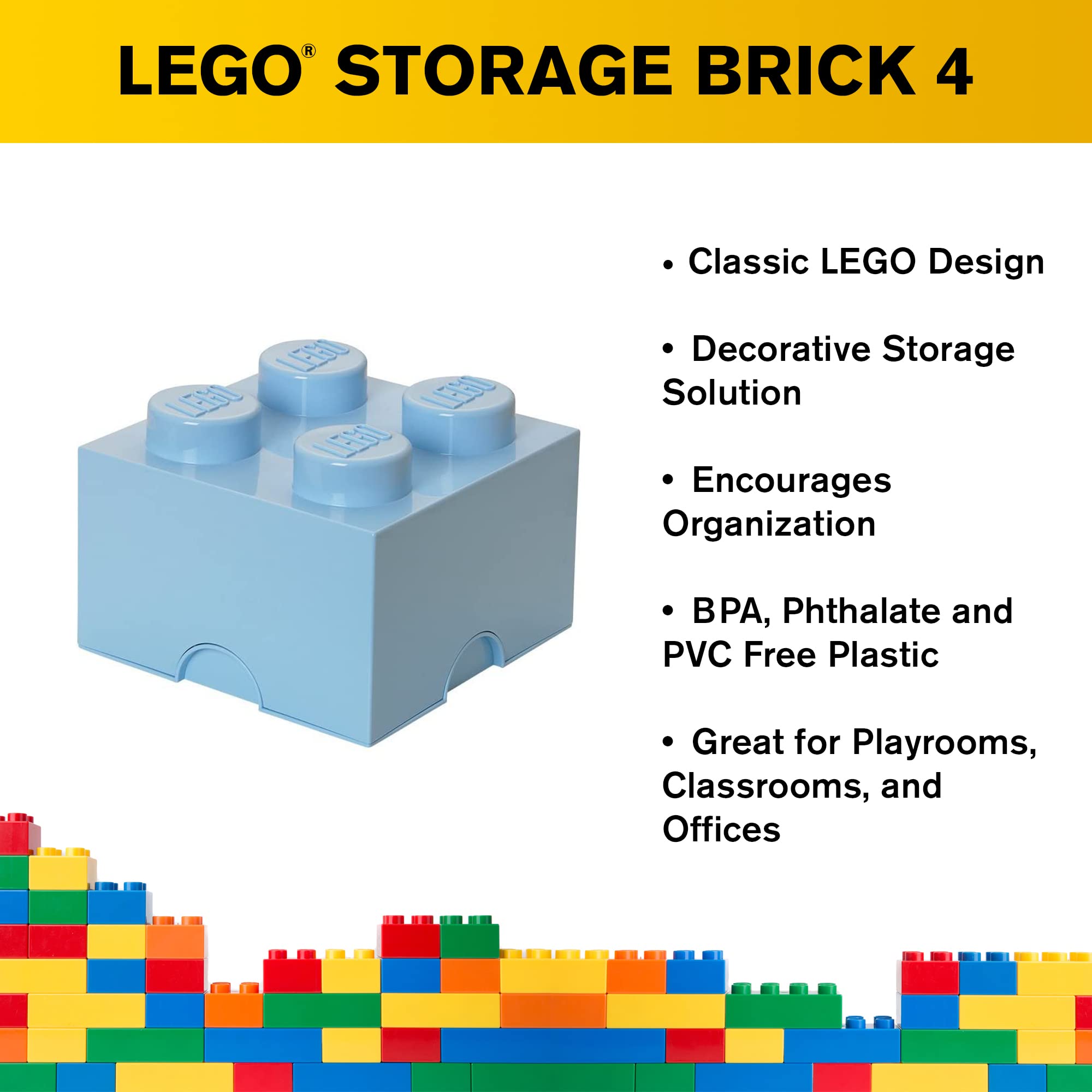 LEGO Brick Storage Box - Stackable Toy Organizer for Kids Room | Light Royal Blue Building Block Container (9.84x9.84x7.09in) | Perfect for LEGO Toy Storage, Playroom Organization & Kids Bedroom Decor