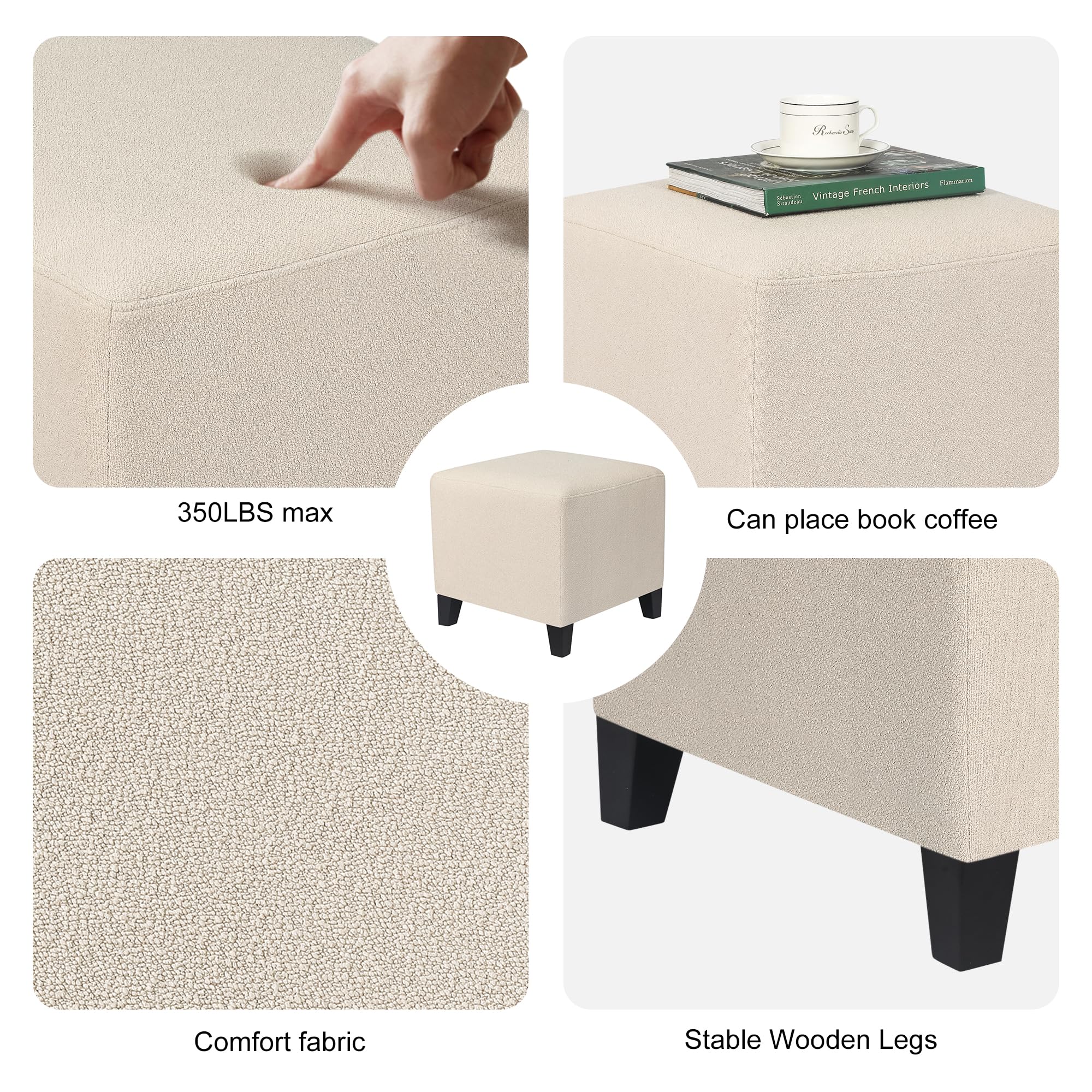 Square Cube Ottoman - 16 Inch Small Footstool with Large Load Capacity, Foot Rest for Living Room, Bedroom & Office - Durable & Stylish Home Decor