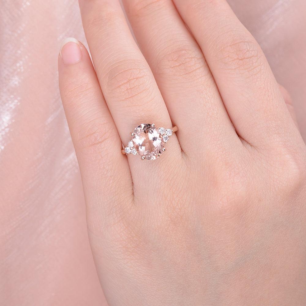 4.75ct Oval Cut Peachy Morganite Rose Gold Ring Set - 2 Piece Bridal Jewelry Set for Engagement, Wedding & Anniversary Gifts