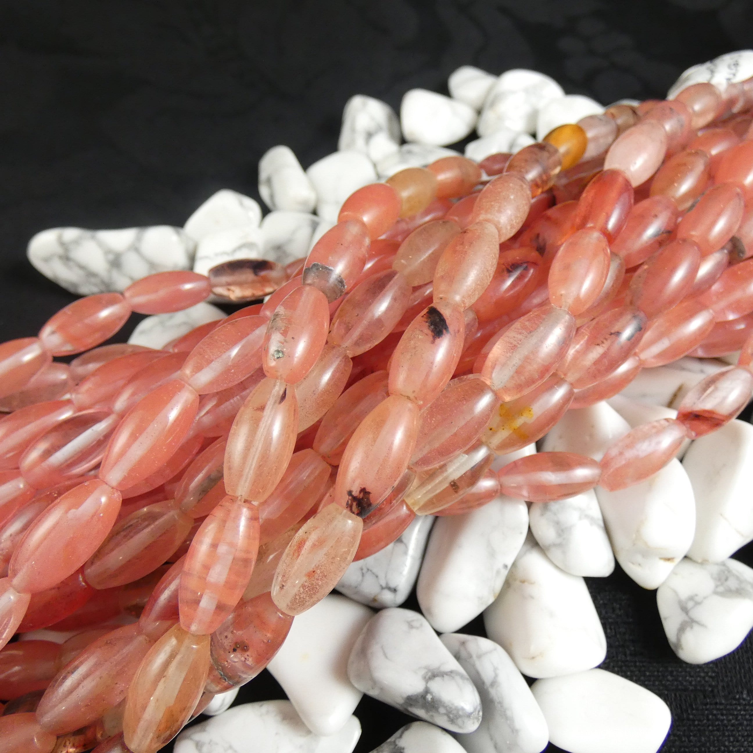 Natural Cherry Quartz Long Oval Beads Strand - 15 Inch Gemstone Beading Supplies for Jewelry Making, DIY Bracelets & Necklaces | Healing Crystal for Positive Energy & Chakra Balancing