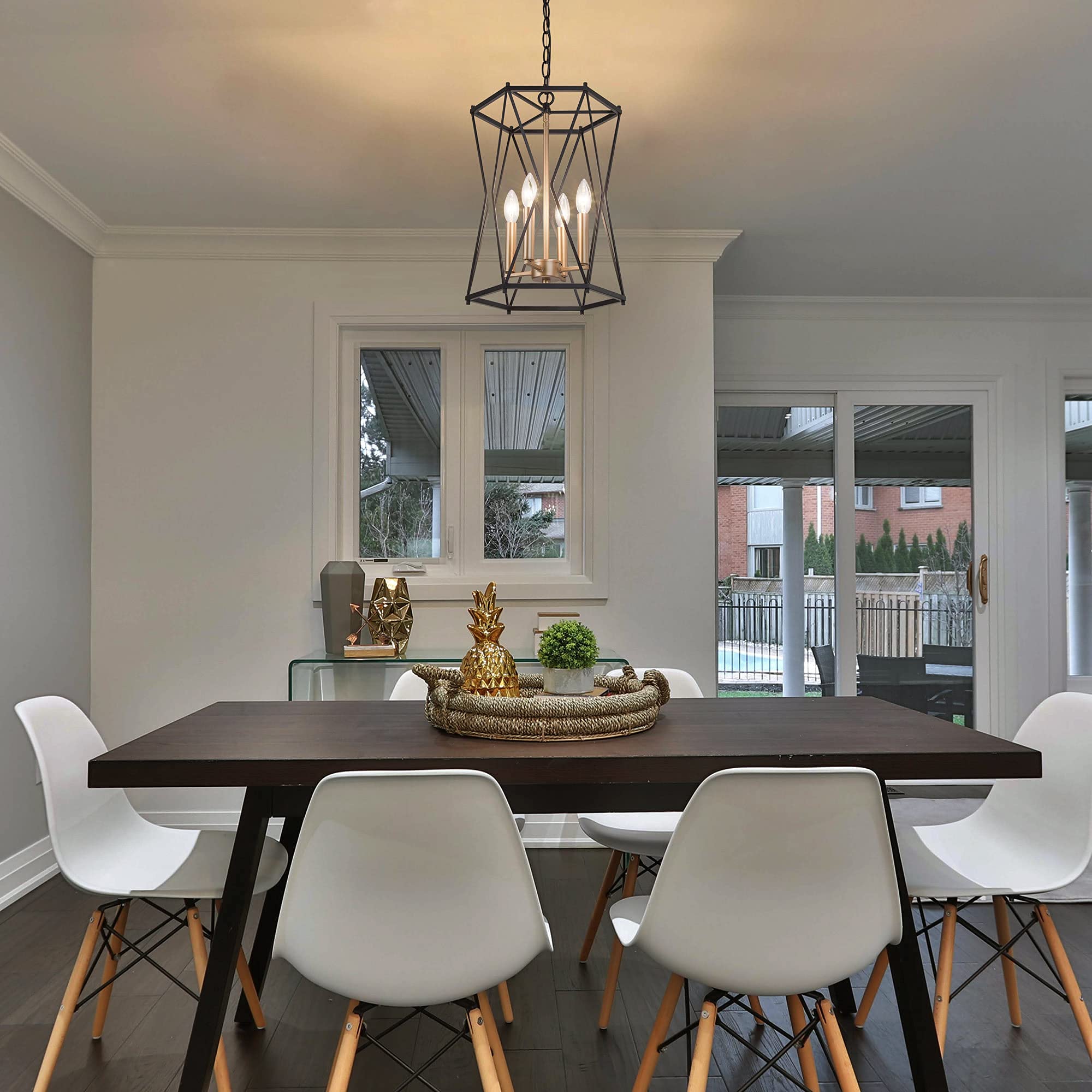 Durent Lighting Black and Gold Chandelier - Modern 4-Light Cage Chandelier Fixture for Dining Room, Bedroom, Living Room, Kitchen Island & Foyer | Elegant Lighting for Home Decor, Wedding & Restaurant Ambiance