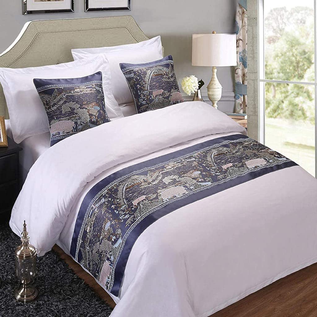Luxury Golden Jacquard Bed Runner Scarf - King Size Satin Bed Cover with Floral Design for Hotel & Home Decor, Includes 17.5x17.5 Inch Cushion Cover - Perfect for Bedspread Protection and Elegant Bedroom Styling