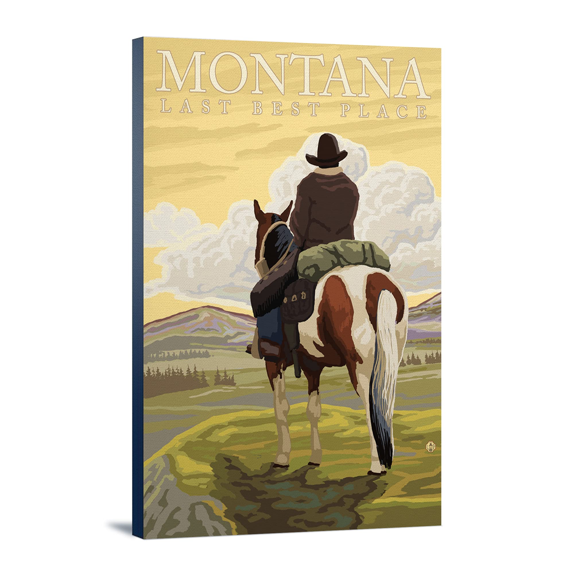 Montana Last Best Place Cowboy Wall Art - 16x24 Wrapped Canvas Print for Western Home Decor & Ranch Style Living Room