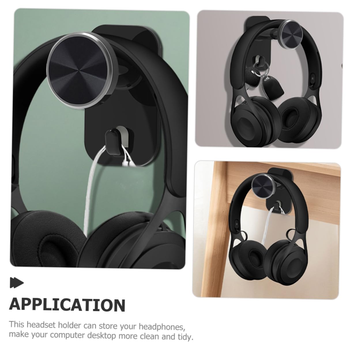 CHILDWEET Plastic Headphone Holder Wall Mount - 2 Pack Black Headphone Hanger for Gaming Headsets & Over-Ear Headphones - Perfect for Desk, Office, and Gaming Setup Organization