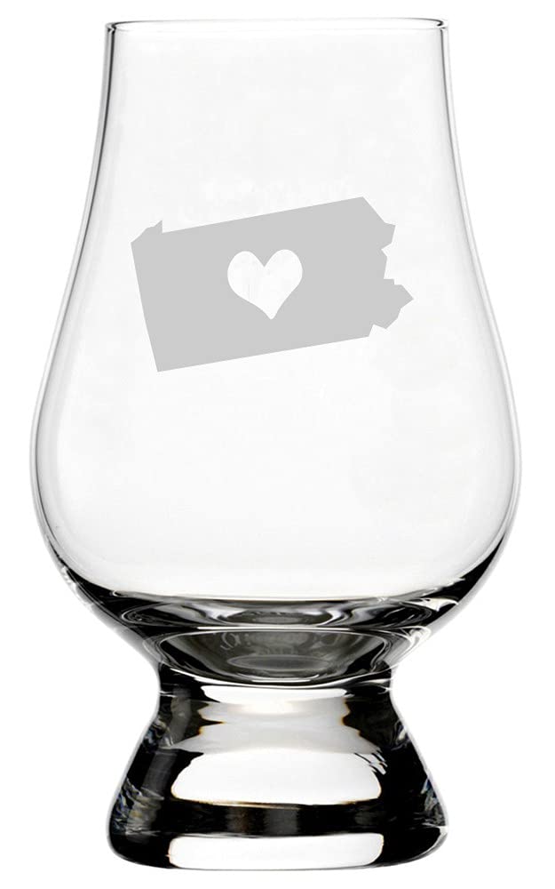 Pennsylvania Whisky Glass 6.5oz - Heart Etched Design for Bourbon & Scotch Lovers