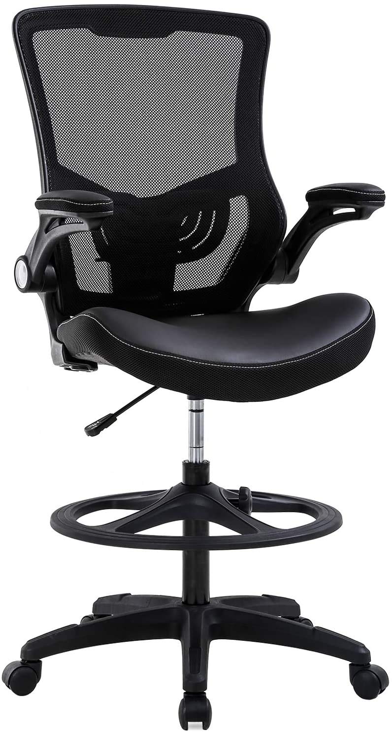 Ergonomic Drafting Chair with Flip-Up Arms, Footrest & Adjustable Height - Mesh Office Chair for Standing Desk, Home Office & Studio Work - Black (Perfect for Architects, Artists & Long Work Sessions)