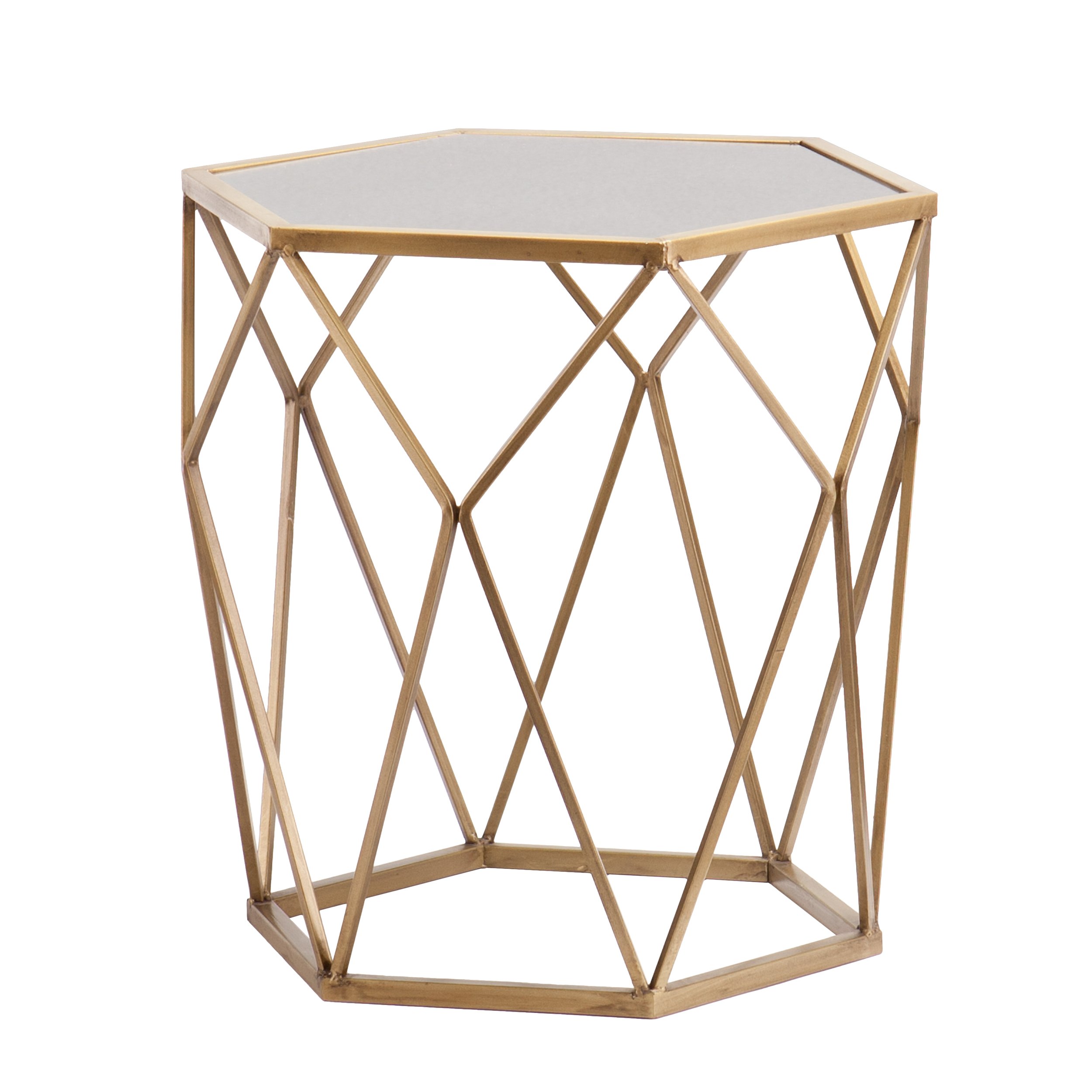 SEI Furniture Joelle Geometric Accent Table - Soft Gold & Antique Mirror Finish | Modern Side Table for Living Room, Bedroom, or Office Decor