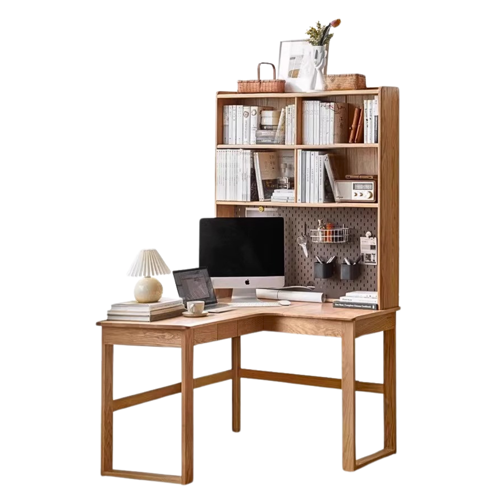 47.2x47.2x74.4 inch / 120x120x189сm / Natural Wood Color / right corner desk + shelf