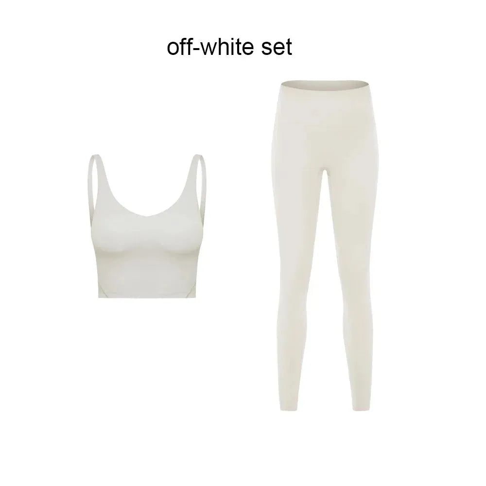 Women's 2-Piece Stretch Nylon Spandex Workout Outfit - Padded Crop Tank Bra & High Waist Yoga Leggings Set for Gym, Running & Yoga | Comfortable Tracksuit for Fitness & Active Lifestyle