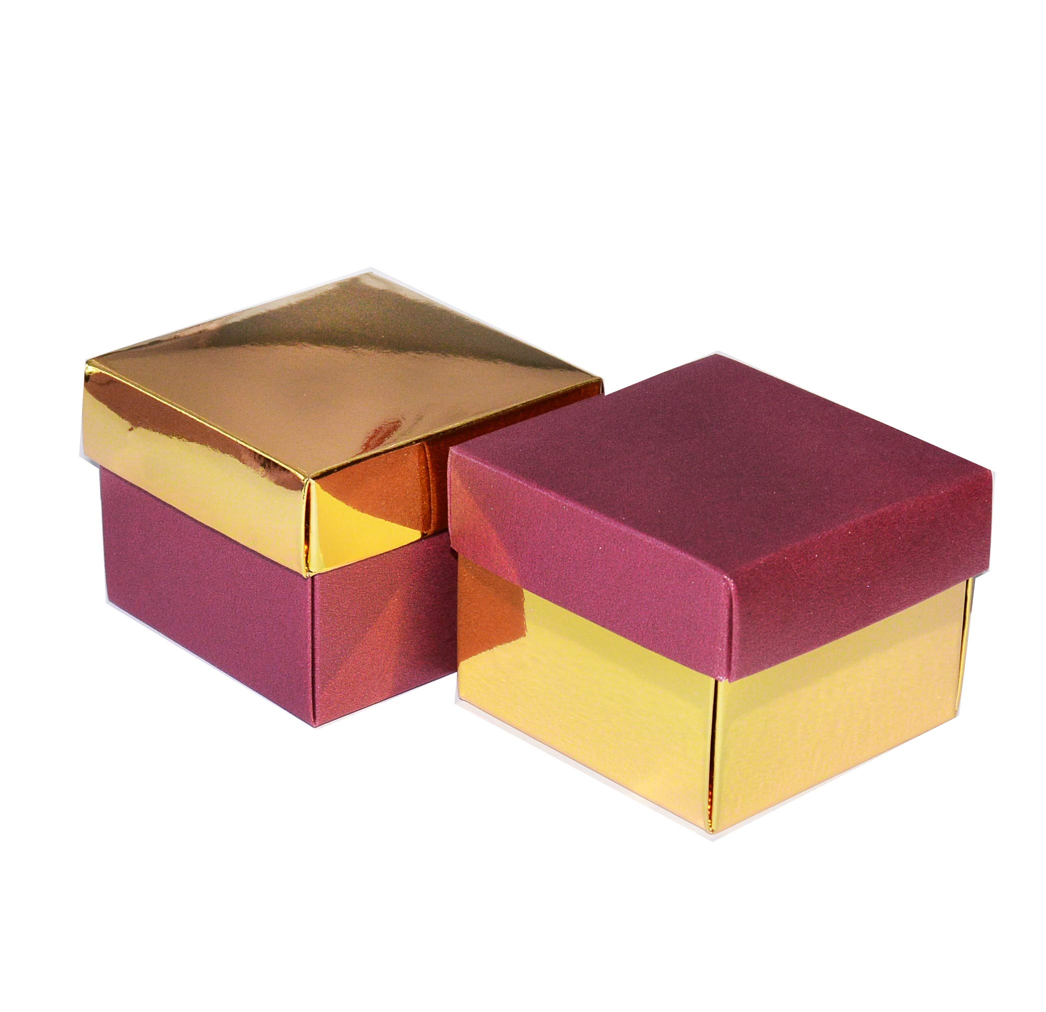 12 Pack Gold and Burgundy Wedding Favor Boxes with Lid - 2 5/8