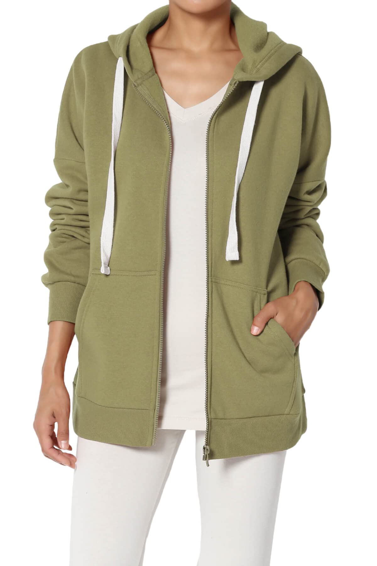 TheMogan Women's Essential Cotton Fleece Full Zip Hoodie Sweatshirt - Soft Relaxed Hooded Jacket for Casual Wear, Lounge & Outdoor Activities