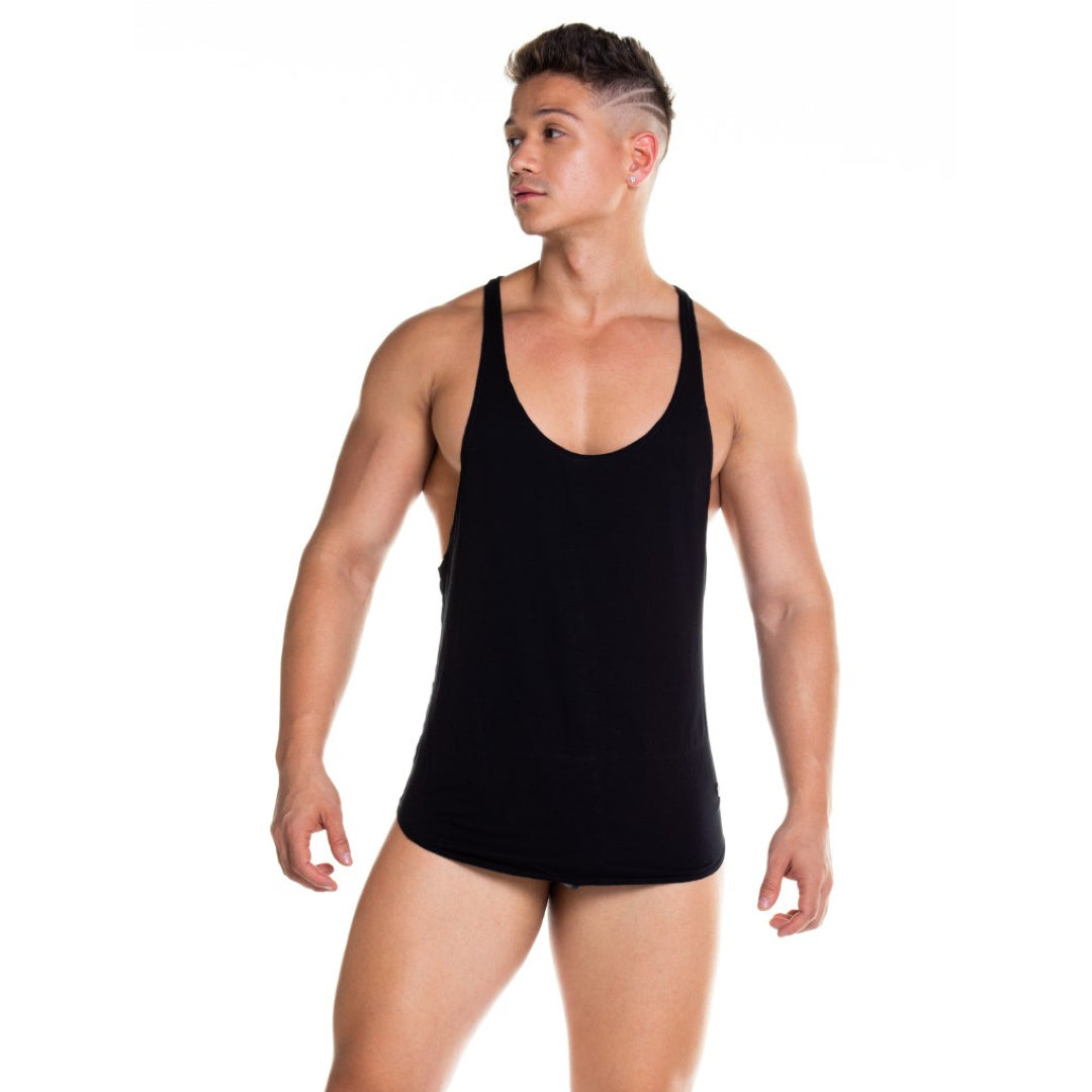 Gigo Forever Stringer Tank Top for Men - Black Sleeveless Workout Shirt | Gym, Running & Fitness Training