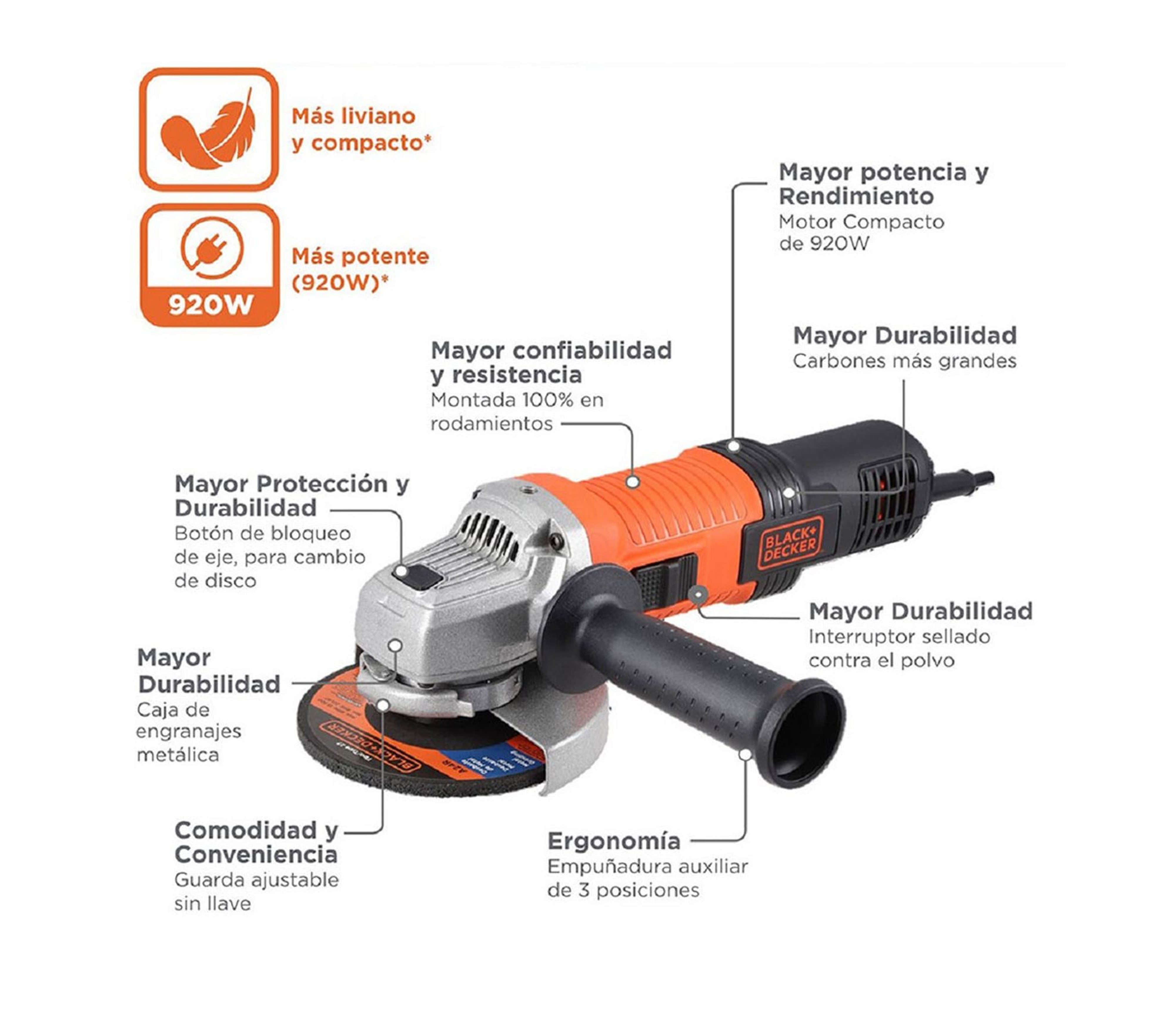 Black & Decker 4-1/2 Inch 920W Angle Grinder with Accessories - Perfect for Metal Cutting, Grinding, and Polishing in Construction & DIY Projects