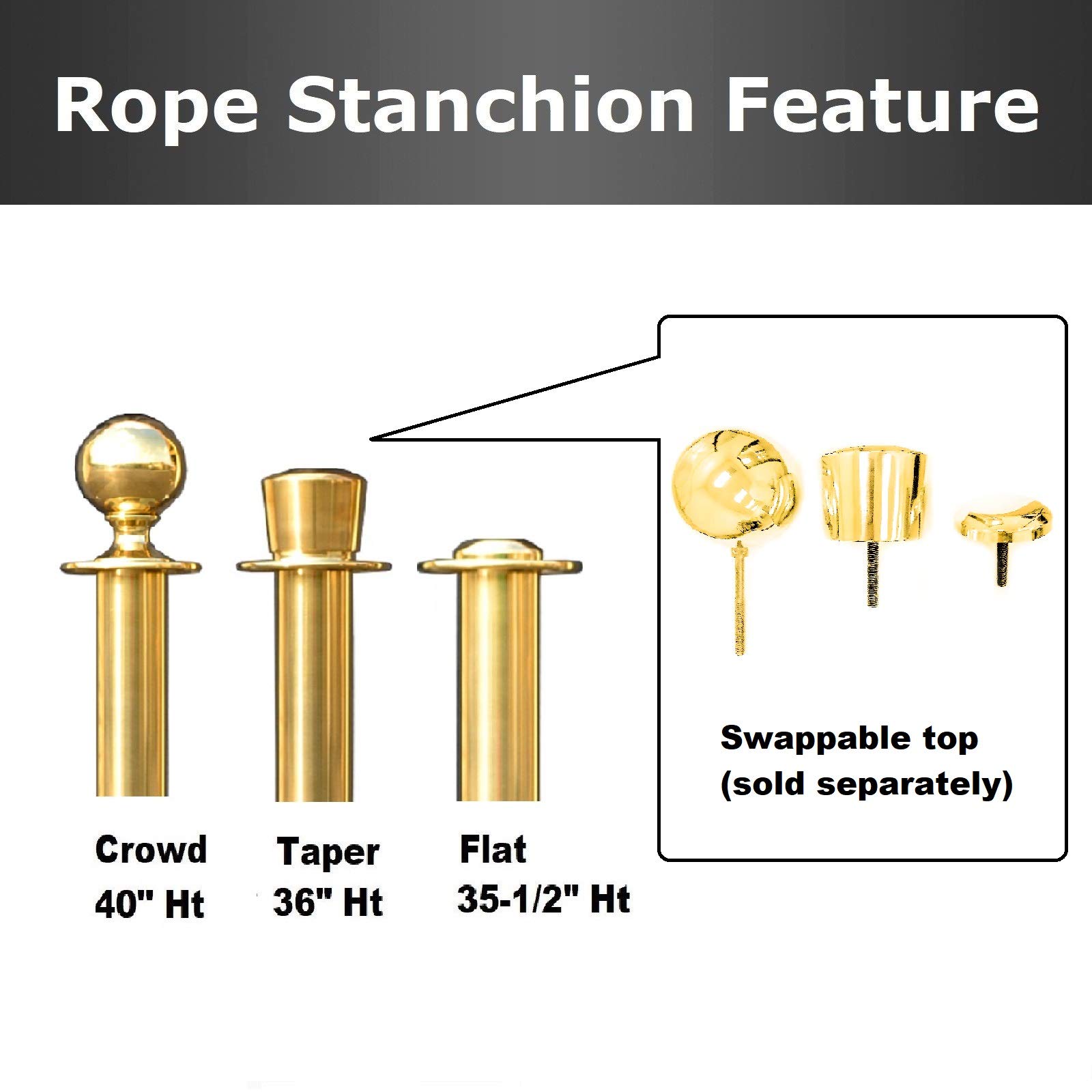 Premium Gold Crown Top Decorative Rope Safety Stanchion - 3-Piece VIP Crowd Control Barrier Set (72