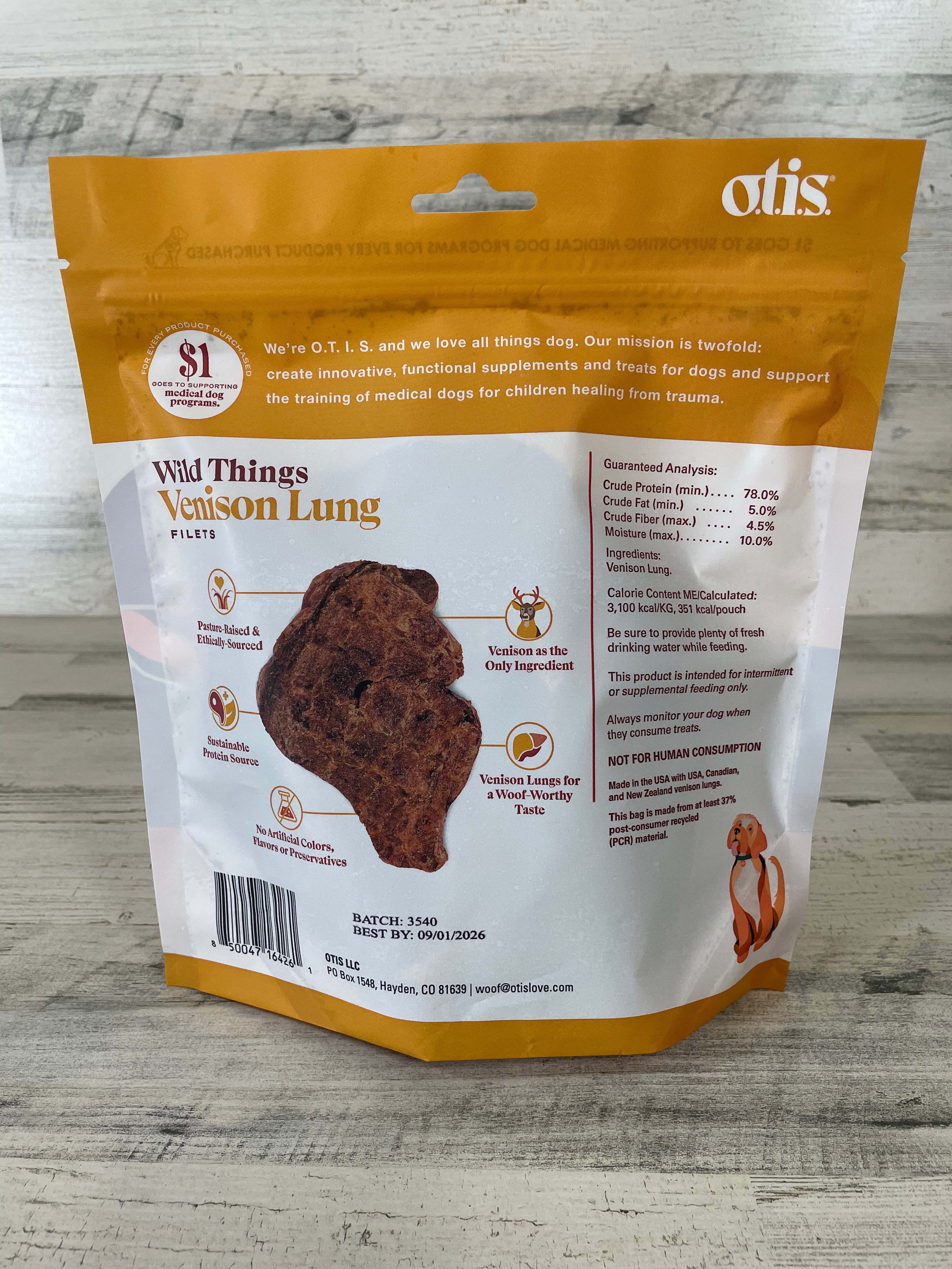 Premium Otis Wild Things Venison Lung Filets - All-Natural Dog Treats for Training & Chewing - High-Protein Snacks for Active Dogs & Puppies - Perfect for Outdoor Adventures & Reward-Based Training