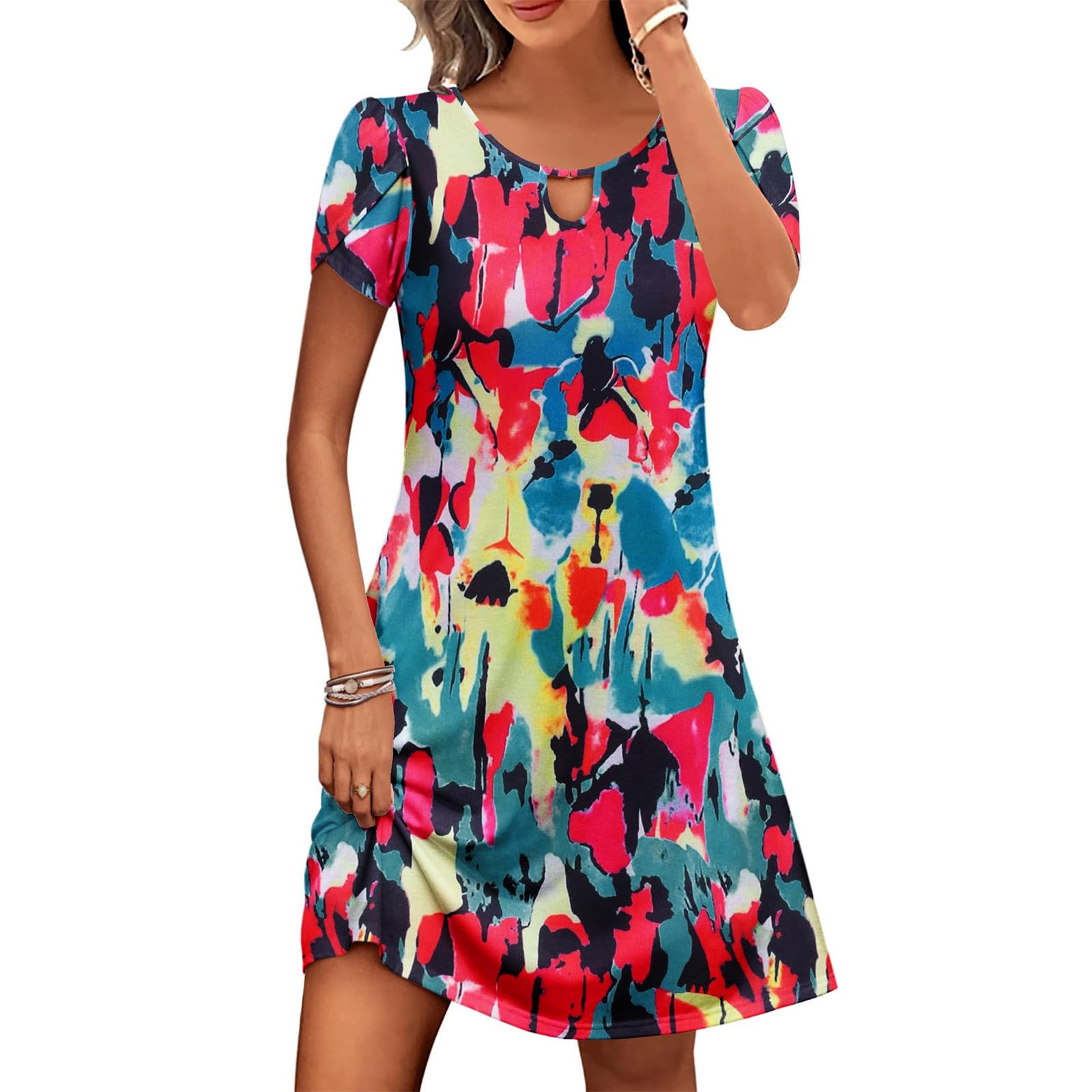 **Women's Floral Print Summer Sundresses 2024 - Loose Fit Short Sleeve T-Shirt Dresses with Pockets for Beach, Vacation & Casual Wear**