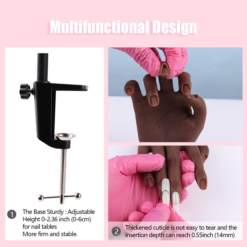 Professional Silicone Practice Hand for Acrylic Nails - Adjustable Mannequin Hand for Nail Art Training - Life-Size Fake Hand for DIY Nails, Beginners & Salon Artists - Perfect for Home Practice, Nail School & Professional Demonstrations