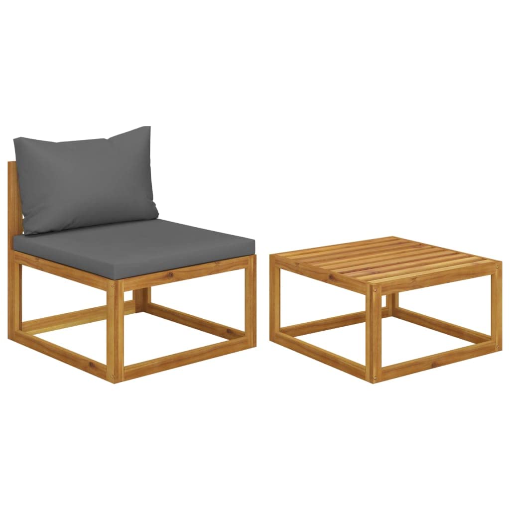 2-Piece Patio Sofa Set with Cushions - Solid Acacia Wood Outdoor Sectional Furniture - Dark Gray Waterproof Garden Seating for Backyard, Poolside & Deck - BIGTO