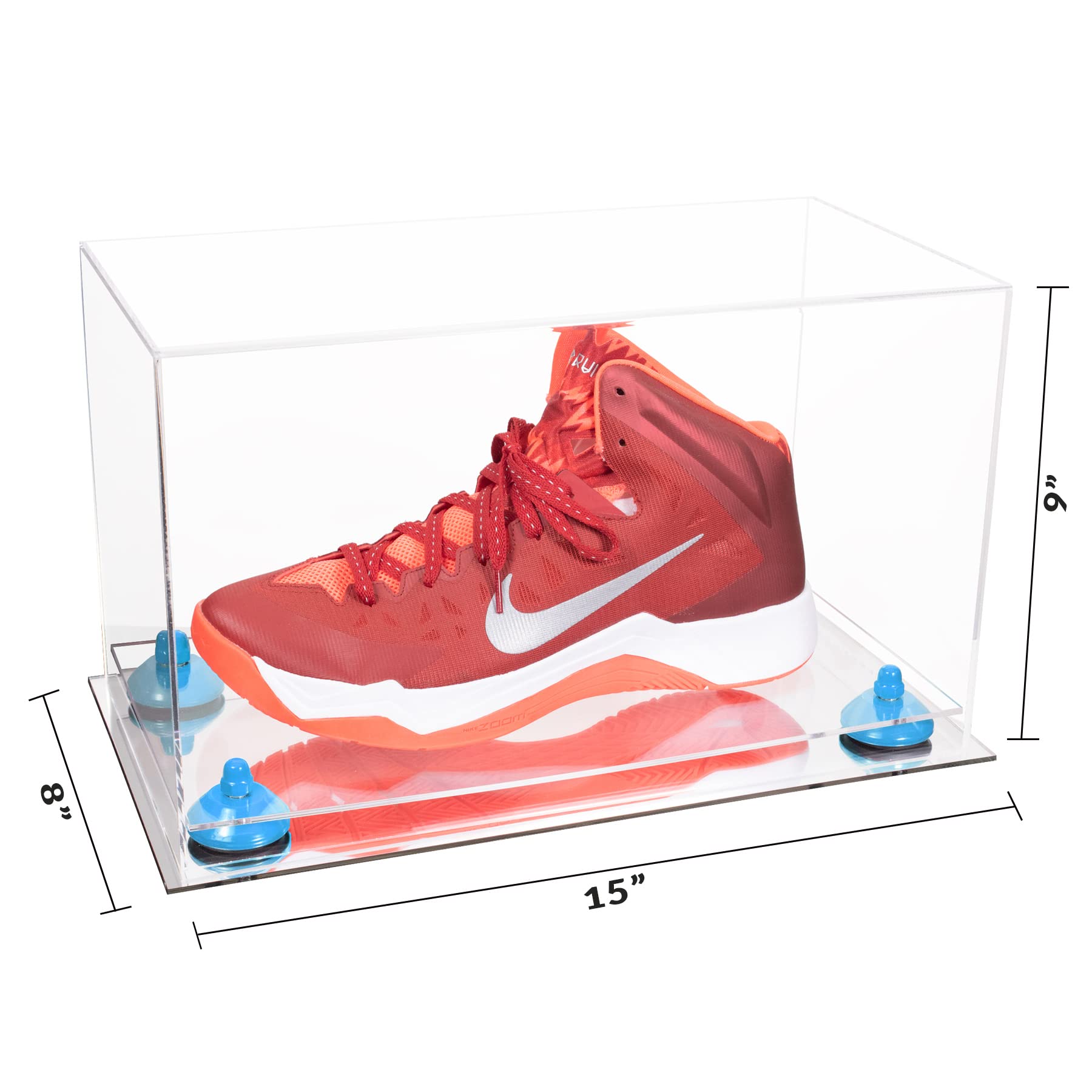 Clear Acrylic Display Case with Light Blue Risers & Mirror Base - 15