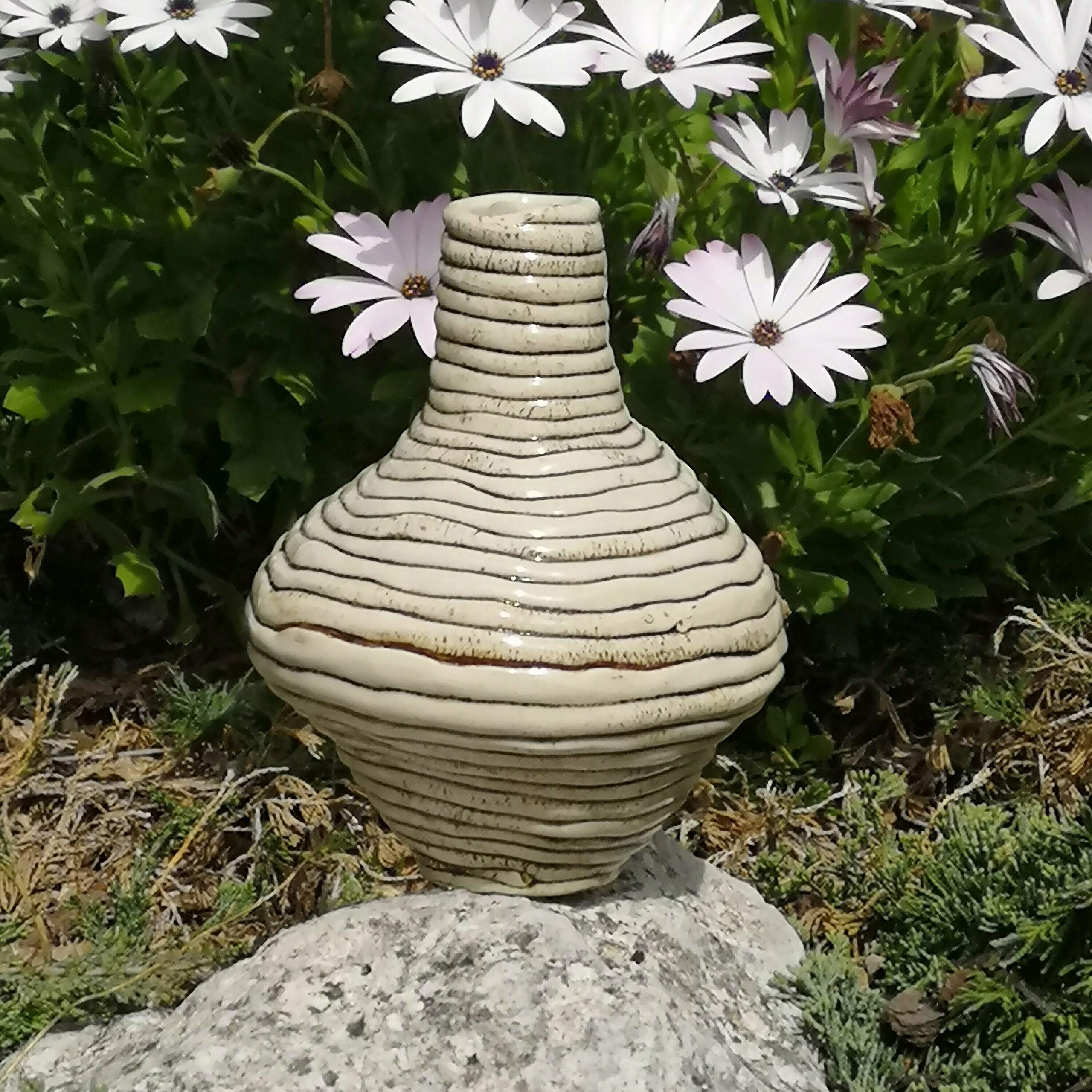 Handmade Rustic Ceramic Vase - Irregular Stoneware Textured Sculpture Art for Home Decor | Farmhouse, Boho & Modern Interior Design | Perfect for Living Room, Dining Table & Wedding Centerpieces