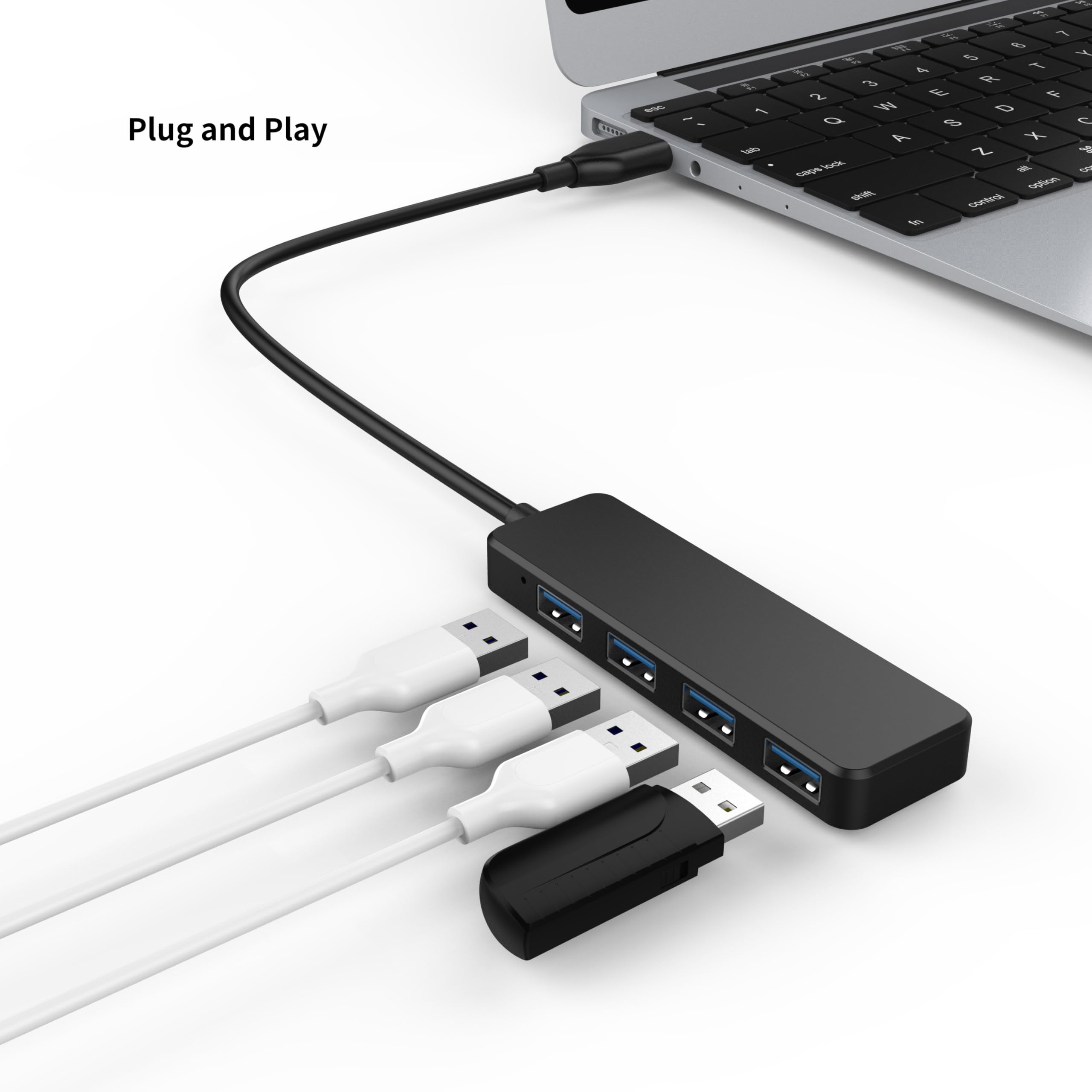 4-Port USB 3.0 Hub - Ultra Slim Portable USB Splitter Adapter with 5Gbps High-Speed Data Transfer for Laptop, MacBook, Mouse, Keyboard - Perfect for Home Office, Gaming & Travel (60cm Cable)