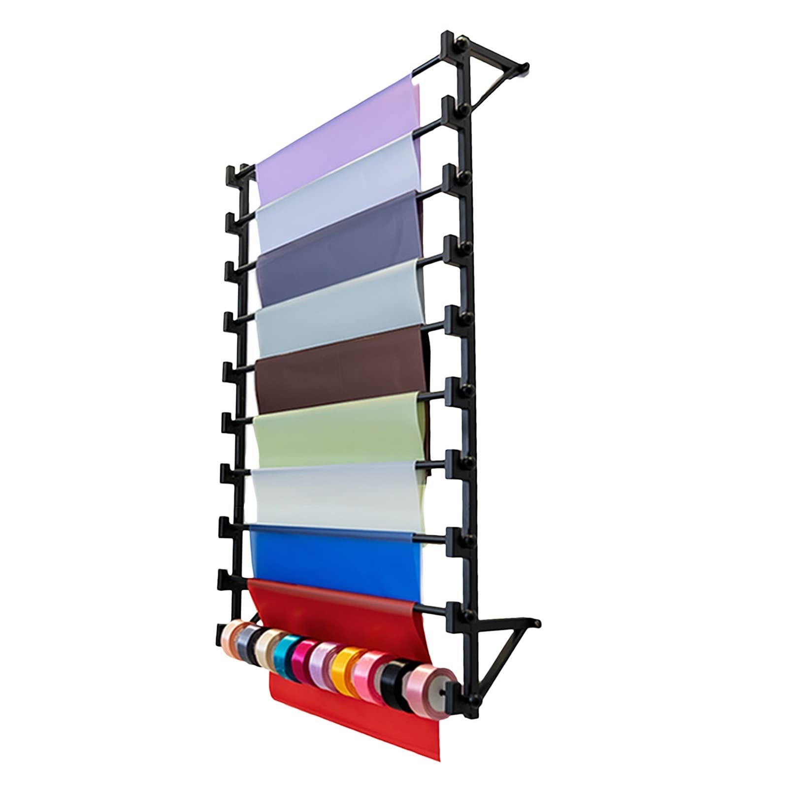 LSMKKA 10-Tier Metal Wall Ribbon Organizer - Extra Large Scarf Rack & Gift Wrapping Paper Dispenser Holder (80x20x120cm) for Craft Room, Home Office & Party Decor Storage Solution