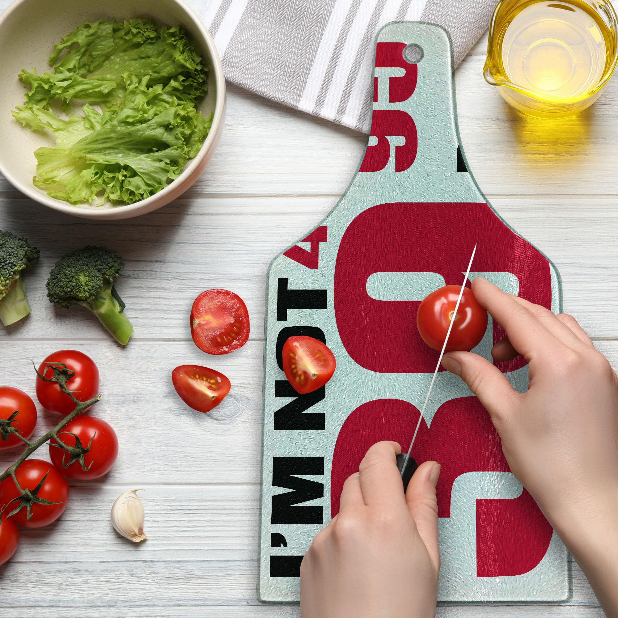 Ambesonne 40th Birthday Cutting Board - Funny 40th Birthday Gift with Humorous Pictogram Design - Tempered Glass Serving Board in Wine Bottle Shape (Hot Pink/Black/White) - Perfect for Birthday Parties, Kitchen Decor & Wine Cheese Platters