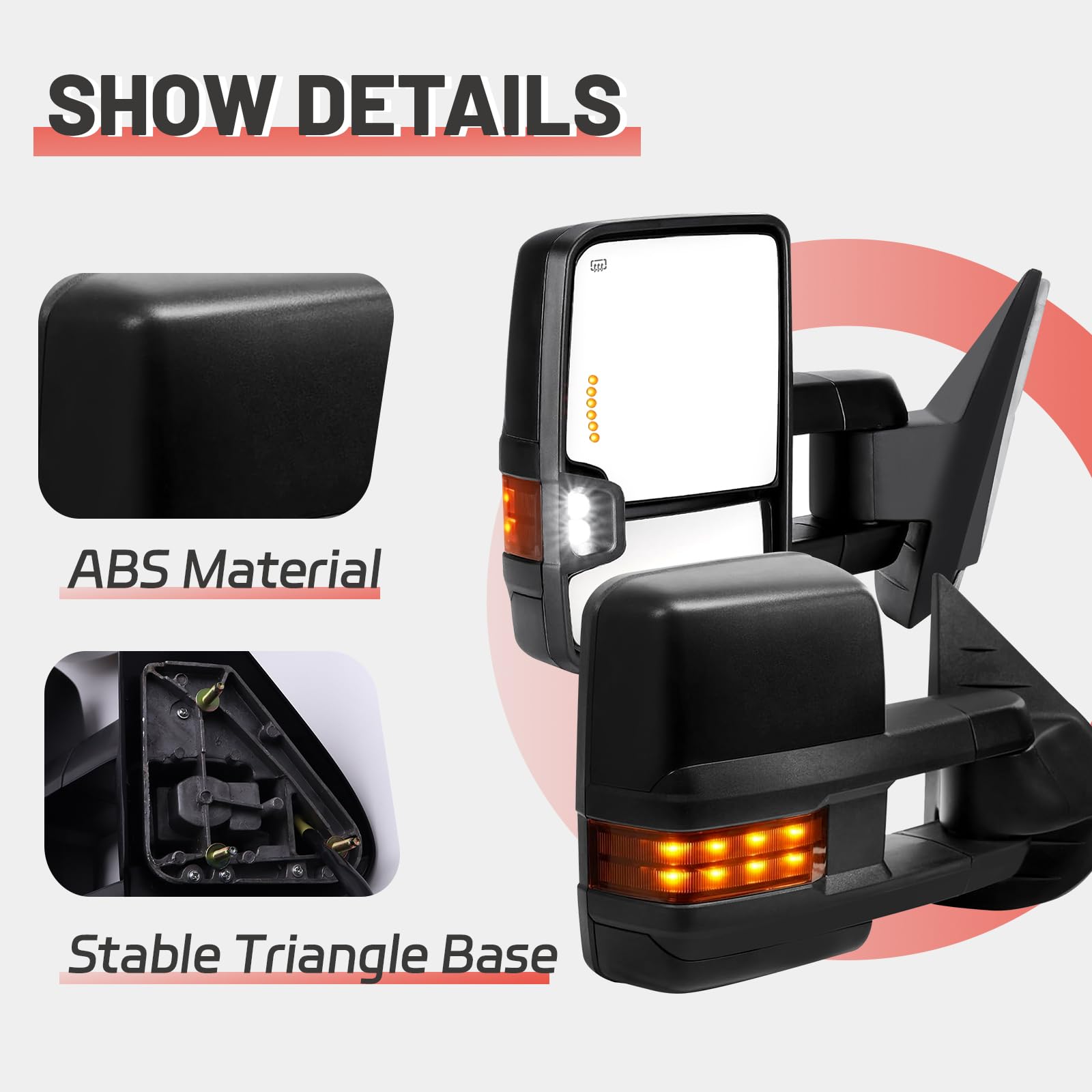 PZ Towing Mirrors for 2007-2014 Chevy Silverado GMC Sierra Tahoe Yukon - Power Heated Turn Signal Manual Folding Black Pair - Perfect for Towing Trailers, Boats & RVs
