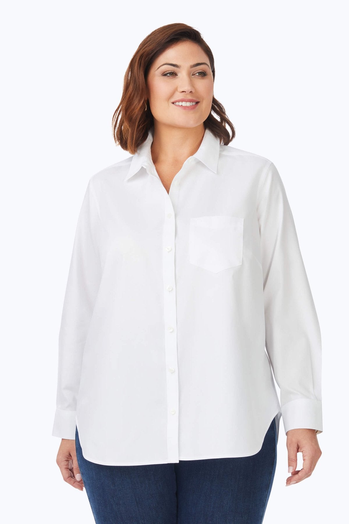 Boyfriend Plus No Iron Pinpoint Long Sleeve Tunic Shirt for Women - Comfortable Office Wear & Casual Outfits