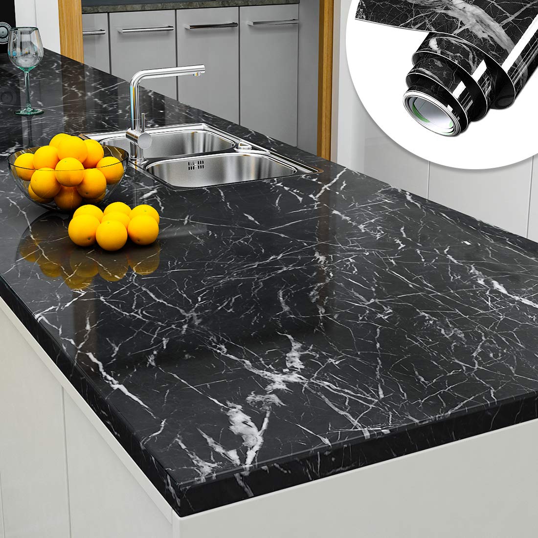YENHOME Black Marble Peel and Stick Contact Paper - 17.7